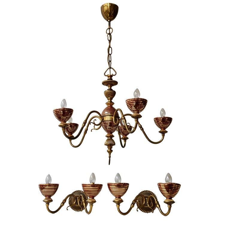 Murano Glass Chandelier with two Sconces For Sale