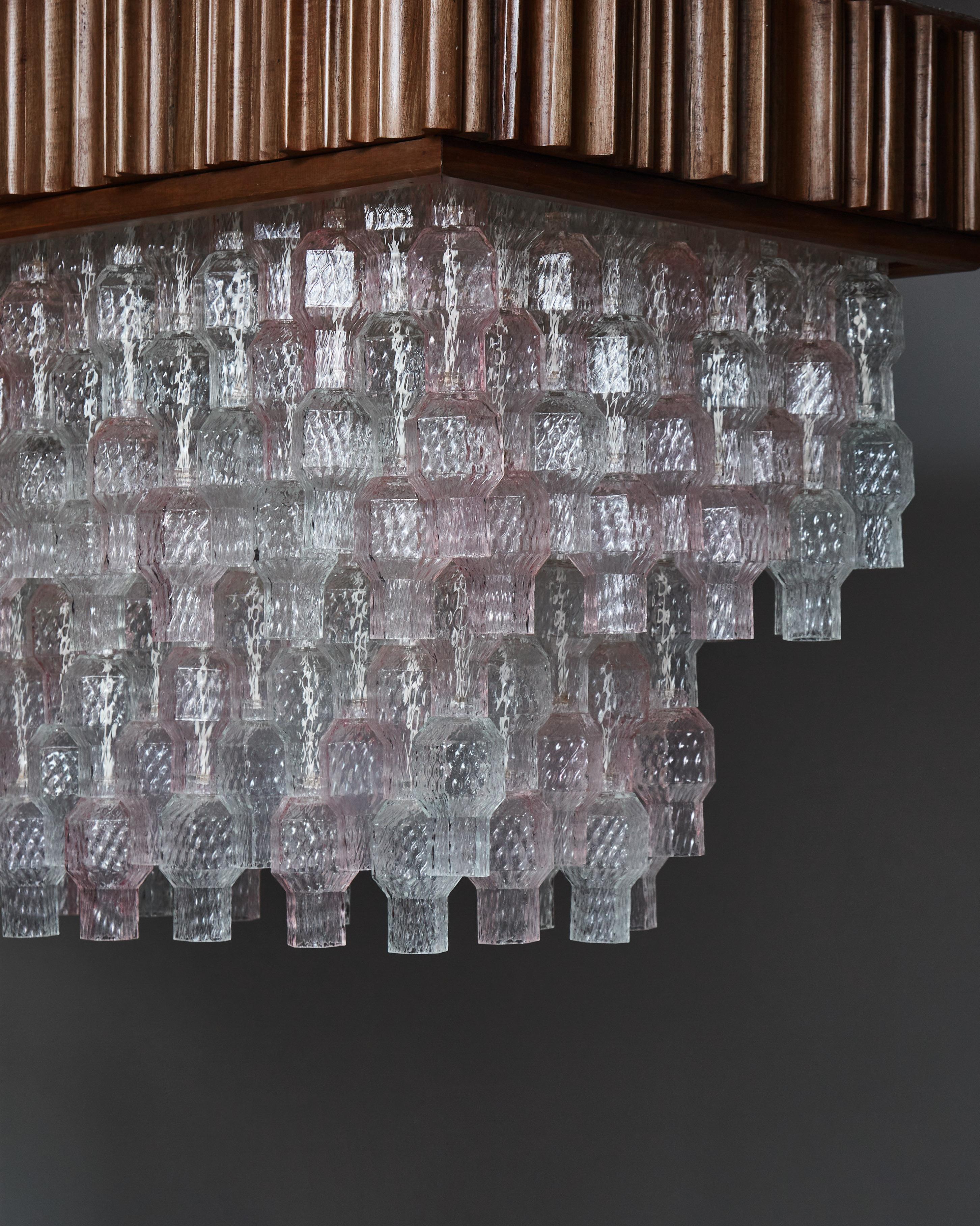 Mid-20th Century Murano Glass Chandelier with Wood Ceiling Case For Sale