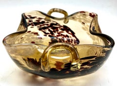 Murano Glass Chartreuse and Gold Deco Ruffle Biomorphic Bowls of 1950s