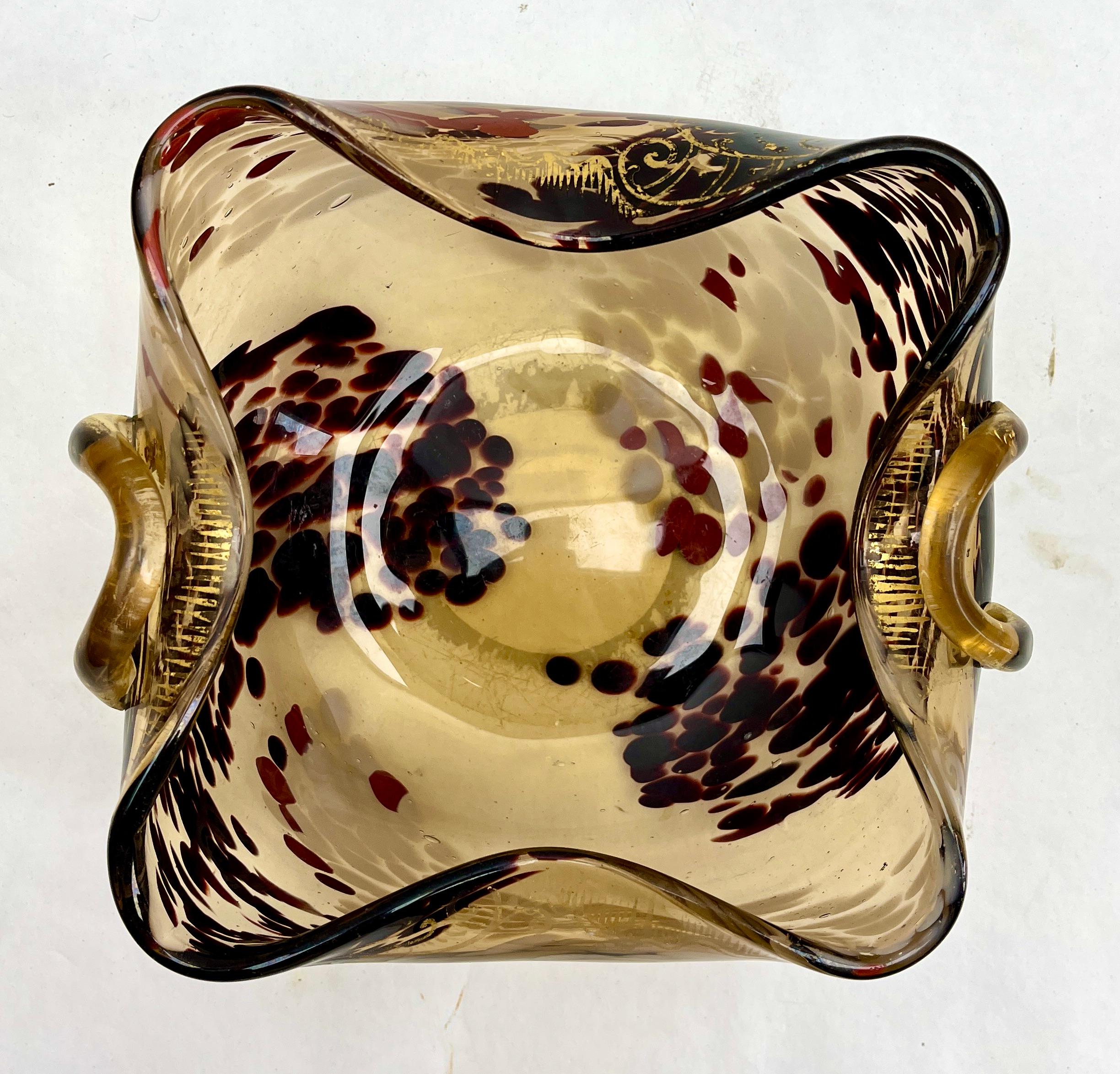 Italian Murano Glass Chartreuse and Gold Deco Ruffle Biomorphic Bowls of 1950s For Sale