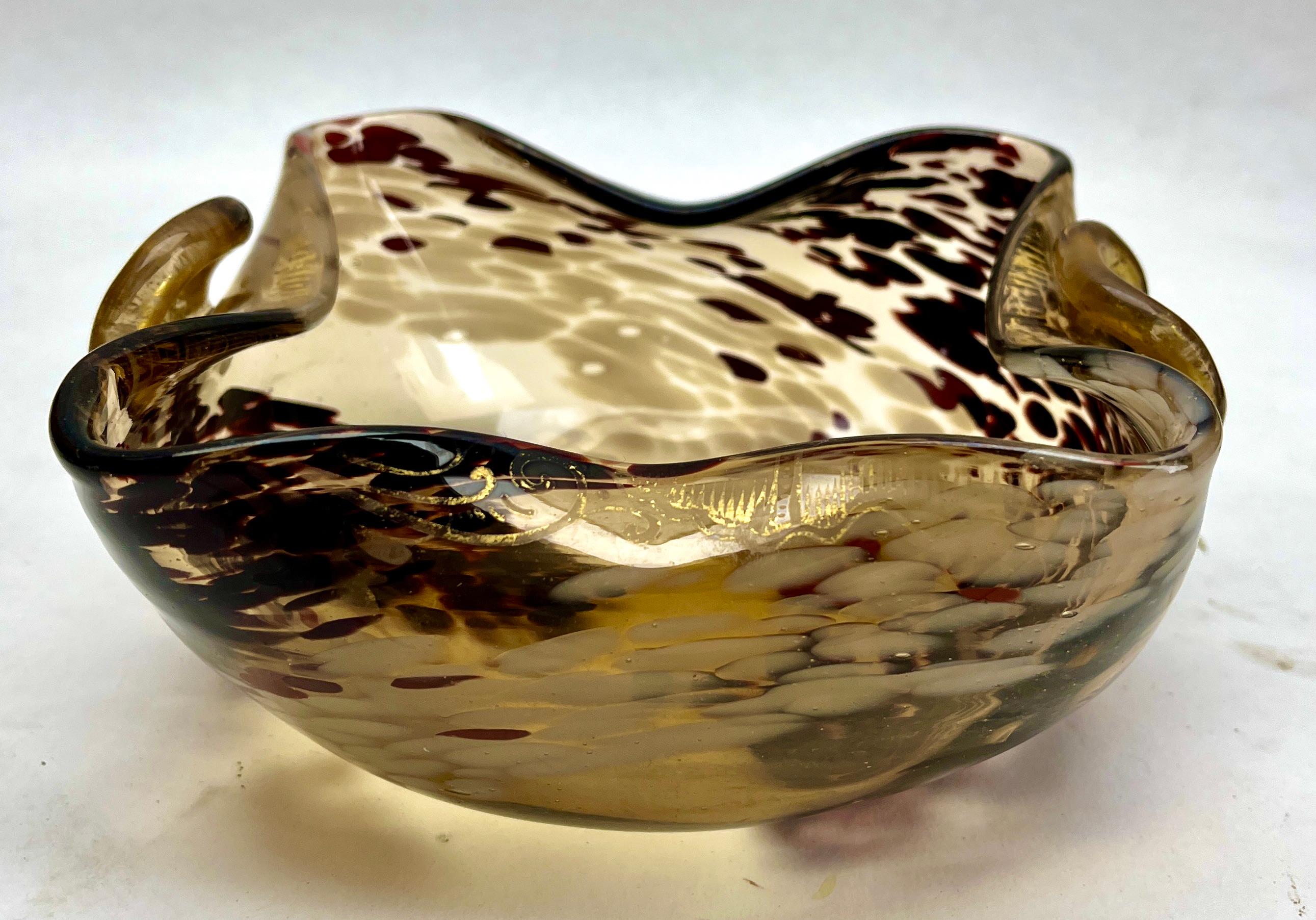 Murano Glass Chartreuse and Gold Deco Ruffle Biomorphic Bowls of 1950s In Good Condition For Sale In Verviers, BE