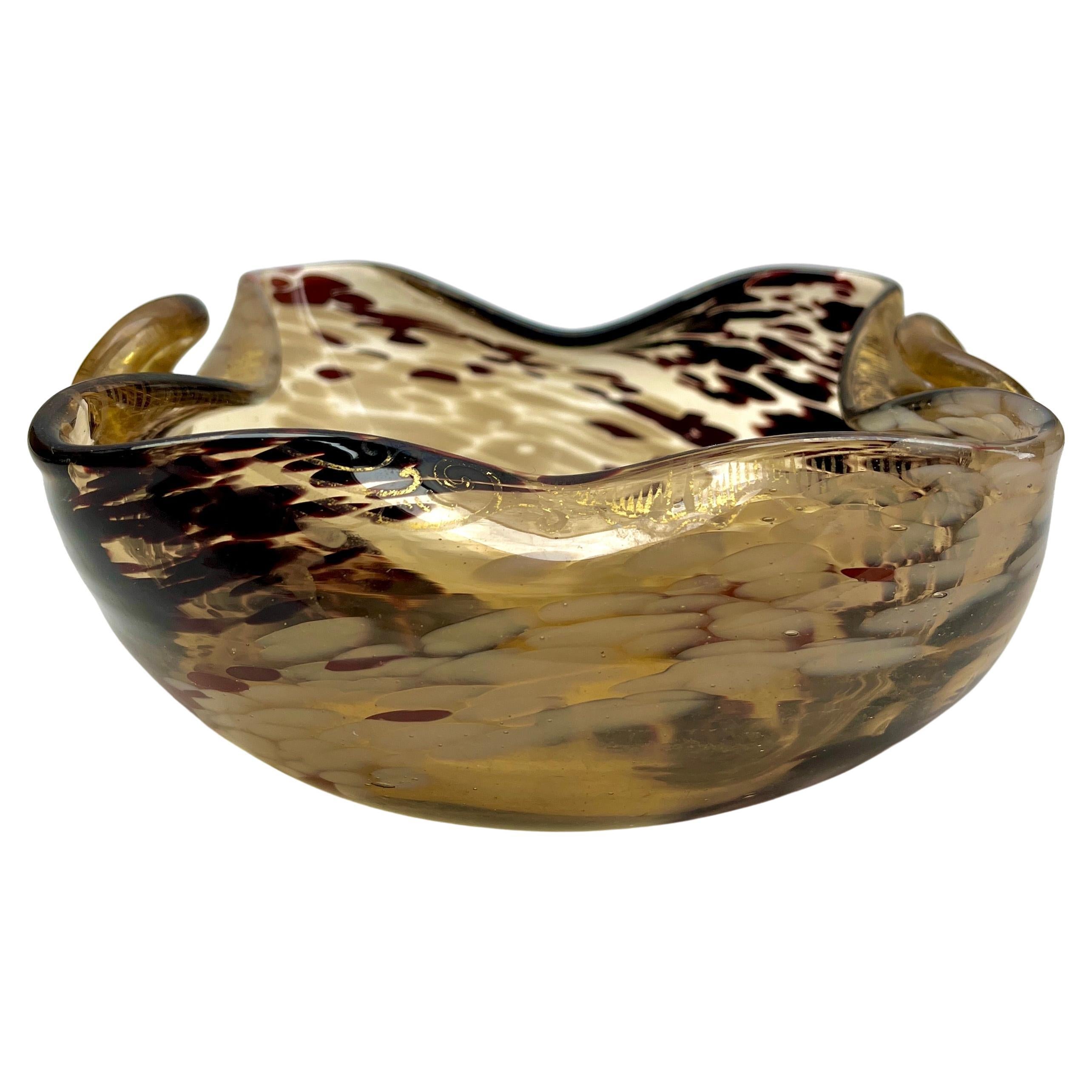 Mid-20th Century Murano Glass Chartreuse and Gold Deco Ruffle Biomorphic Bowls of 1950s For Sale