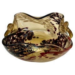 Murano Glass Chartreuse and Gold Deco Ruffle Biomorphic Bowls of 1950s
