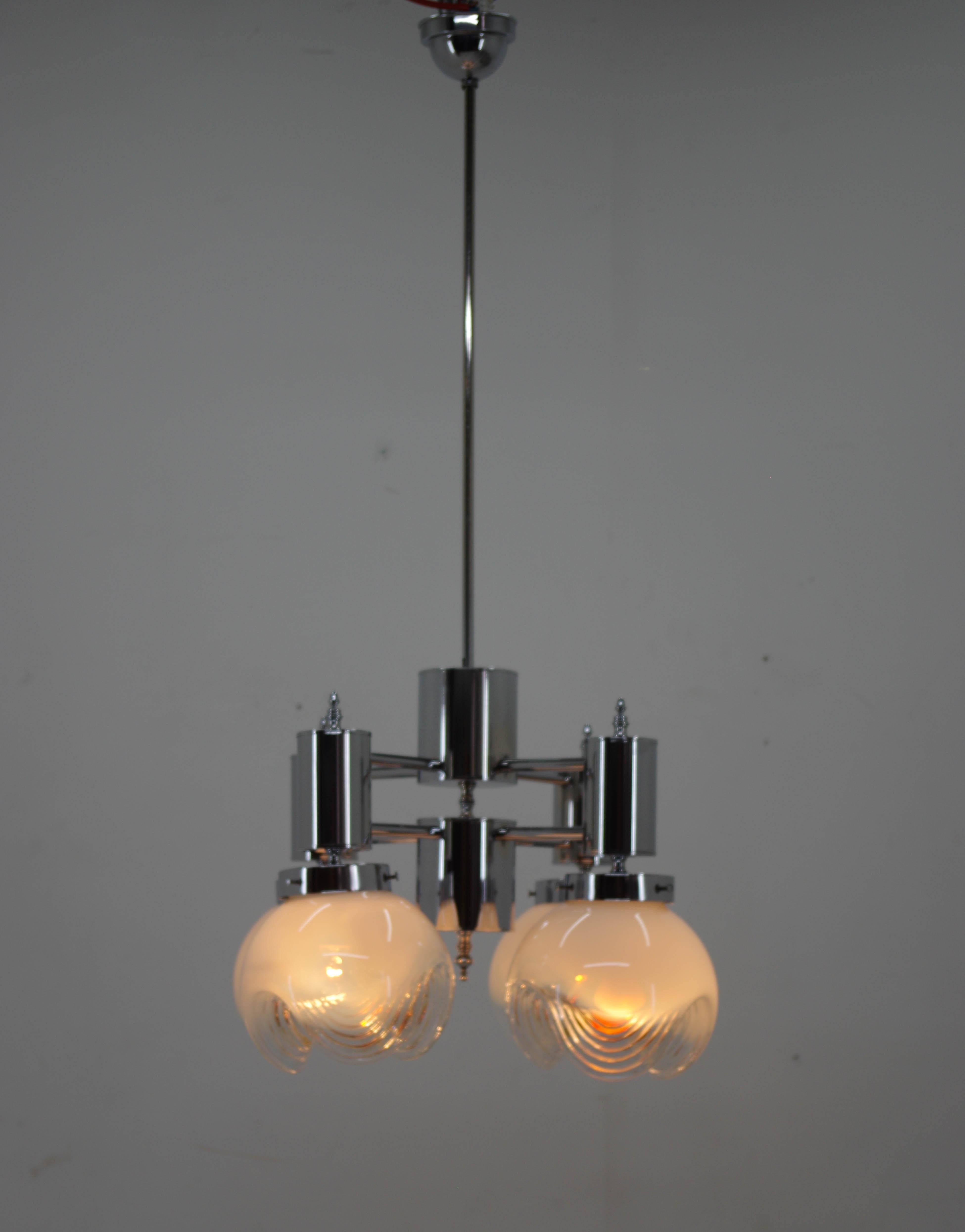 Mid-Century Modern Murano Glass & Chrome Chandelier, Italy, 1970s For Sale
