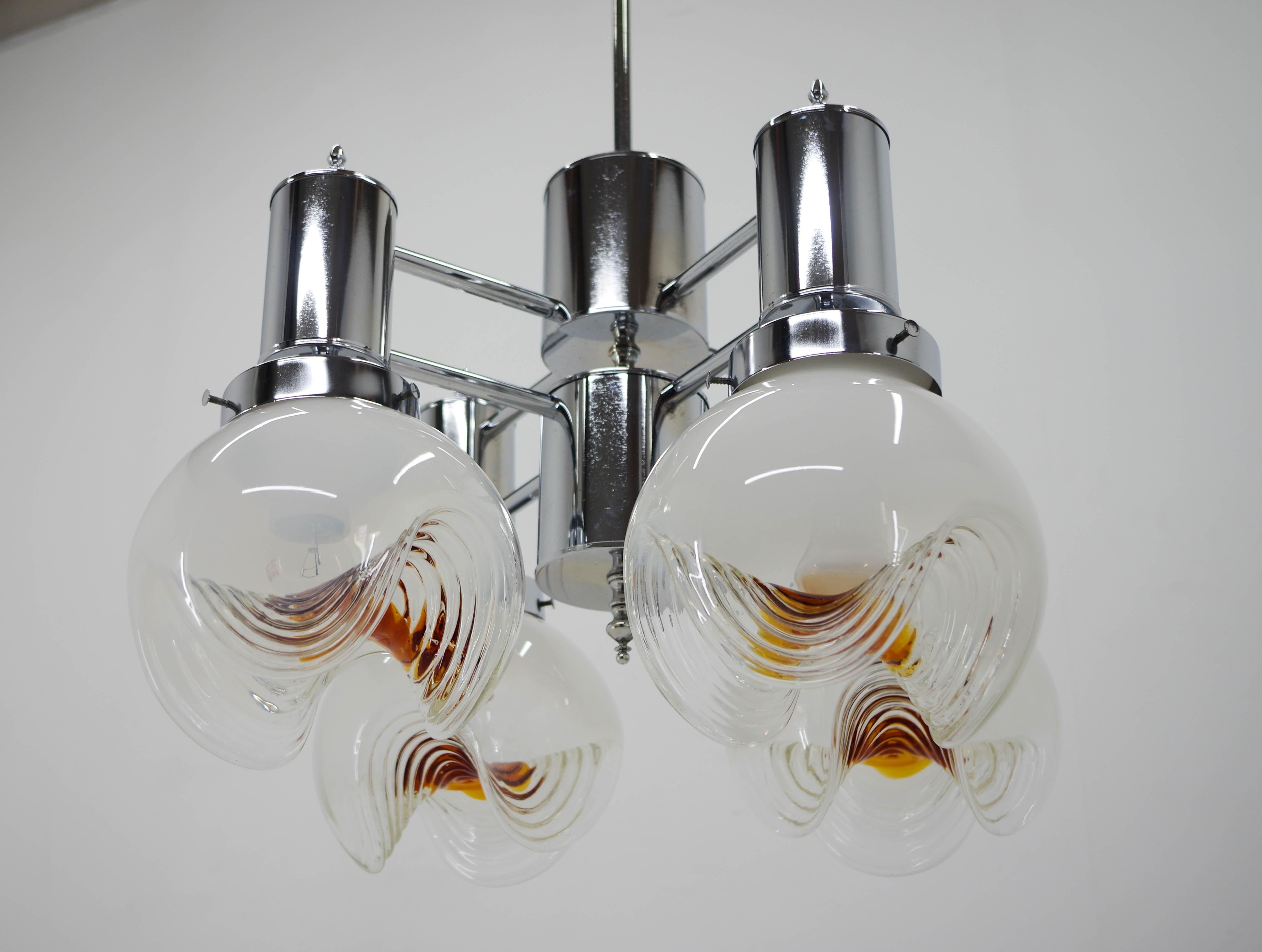 20th Century Murano Glass & Chrome Chandelier, Italy, 1970s For Sale