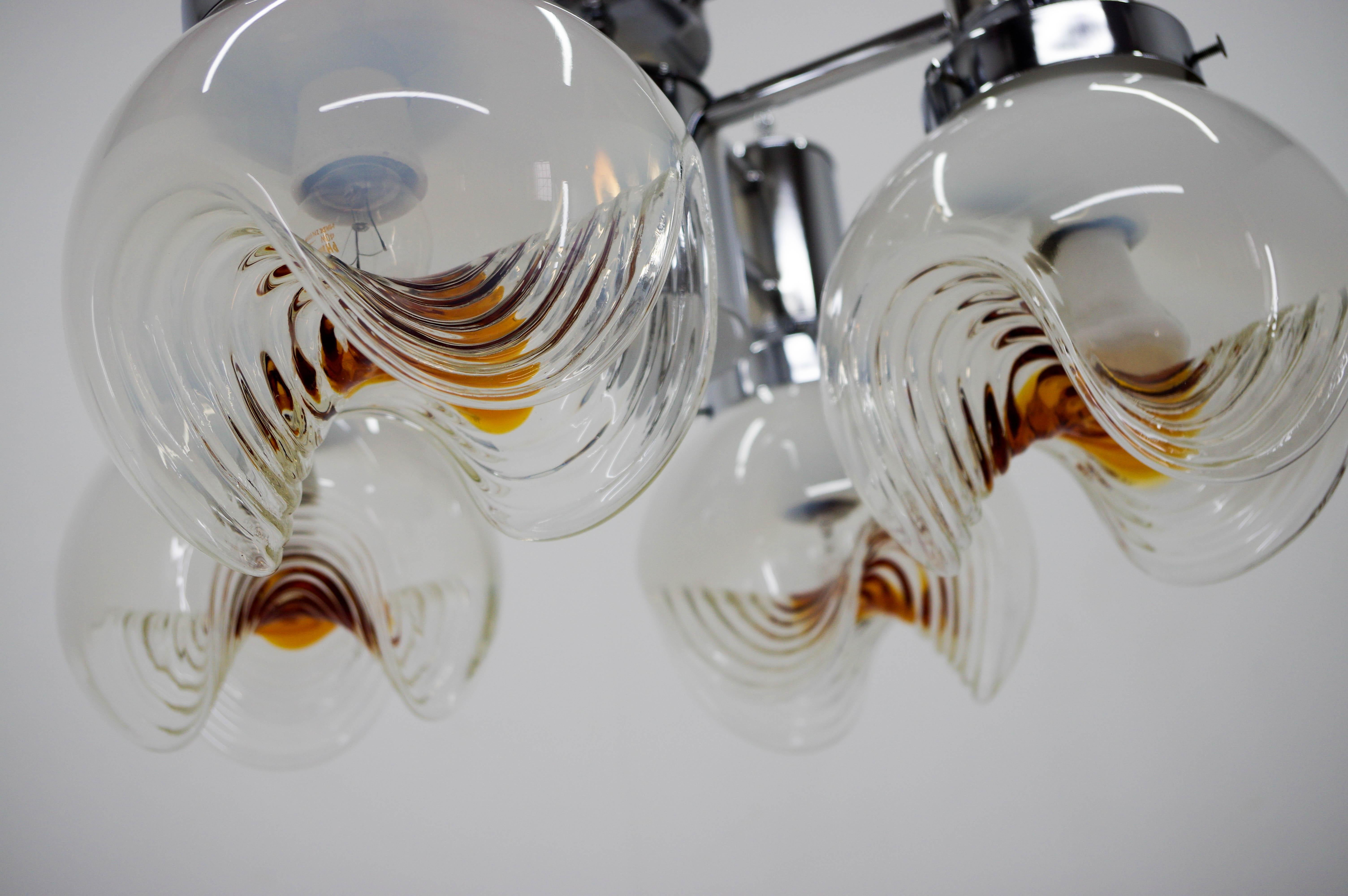 Murano Glass & Chrome Chandelier, Italy, 1970s For Sale 2