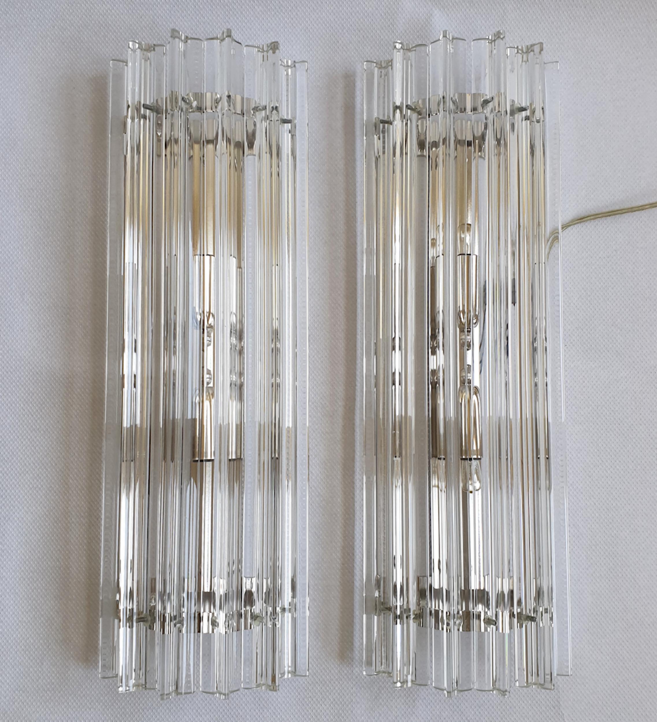 Mid-Century Modern Murano Glass/Chrome Sconces, Mid-Century by Venini - a pair