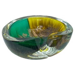 Murano Glass Cigar Ashtray Catchall Green, Gold and Yellow Vintage, Italy, 1970s