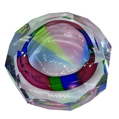 Cendrier à cigares en verre de Murano rose, bleu, vert et transparent, vintage, Italie, 1970