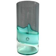 Vaso cilindrico in vetro di Murano prodotto da v. Nason&C: trasparente/blu acqua marina