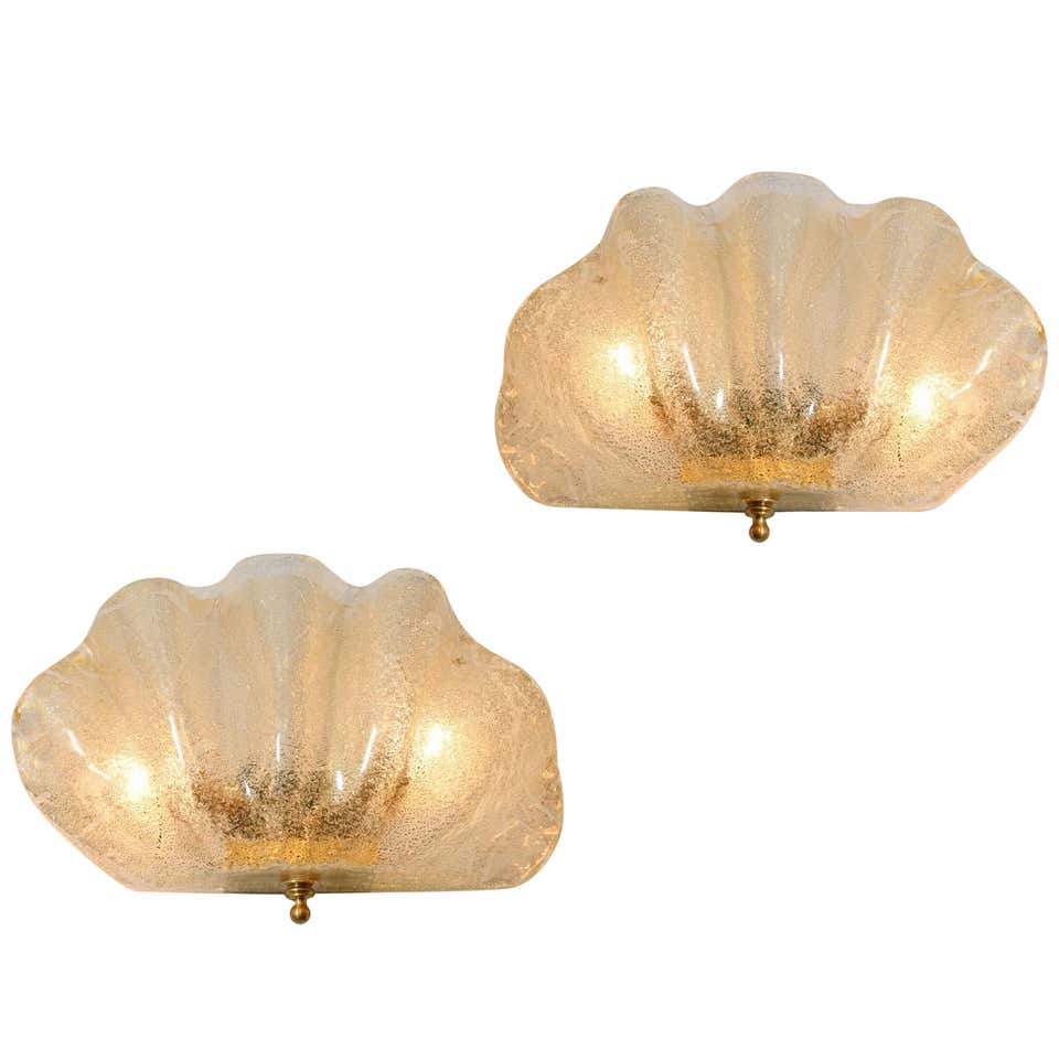 Single Italian Murano gold flecked Clam Shell Wall Light For Sale at ...