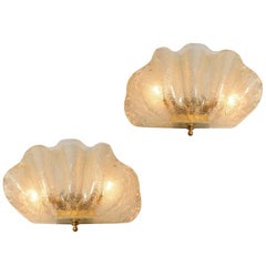 Vintage Pair of Italian Murano gold flecked Clam Shell Wall Lights