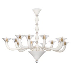 Murano Glass Clear and Ivory Chandelier