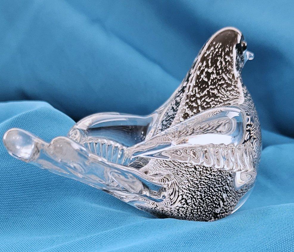 Murano Glas Silber Blatt Vogel von Oball, Original Label CLOSING, FINAL REDUCTION (Italienisch) im Angebot