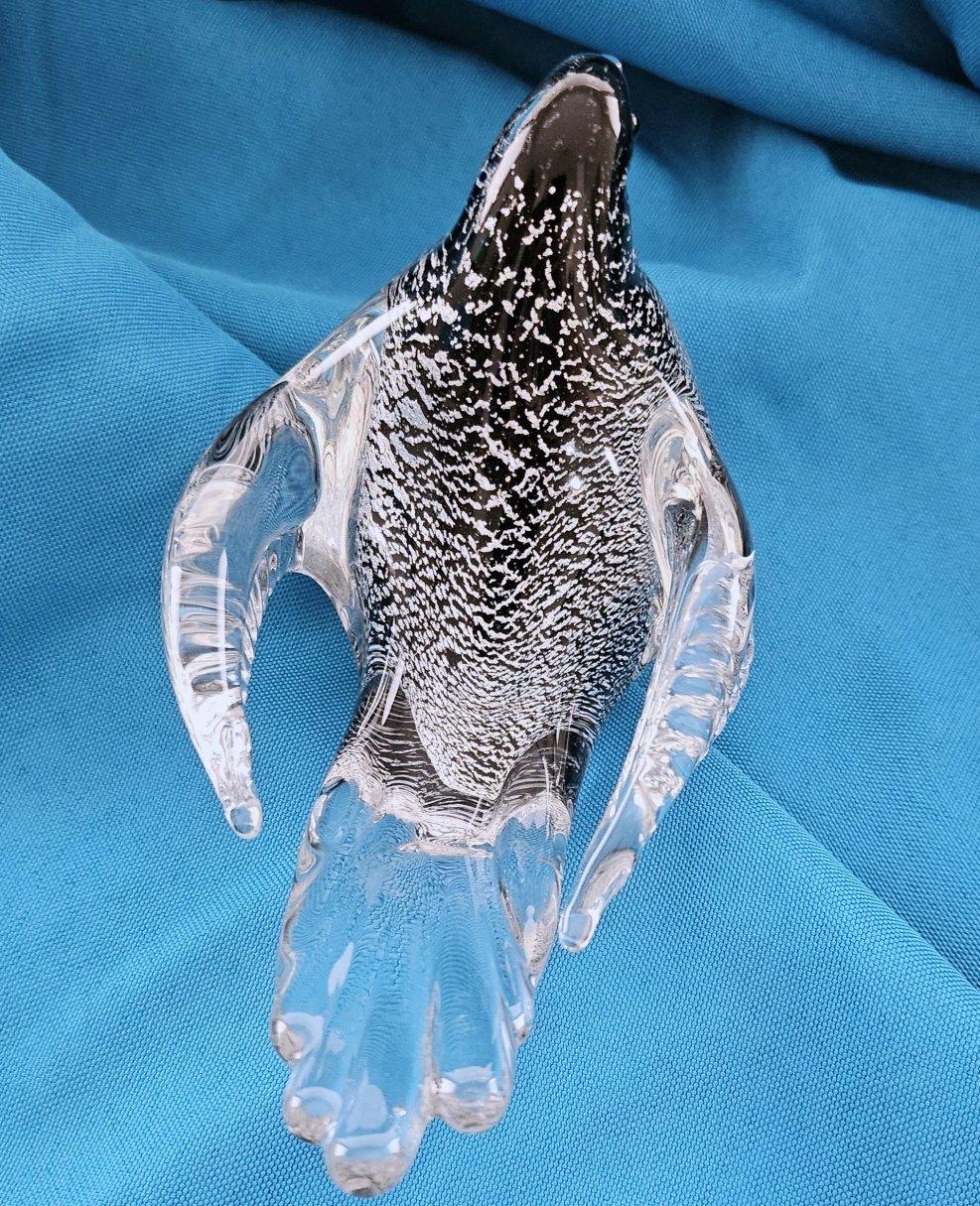 Altro Scultura di uccello in vetro di Murano con foglie d'argento incastonate di Oball, con etichetta originale in vendita