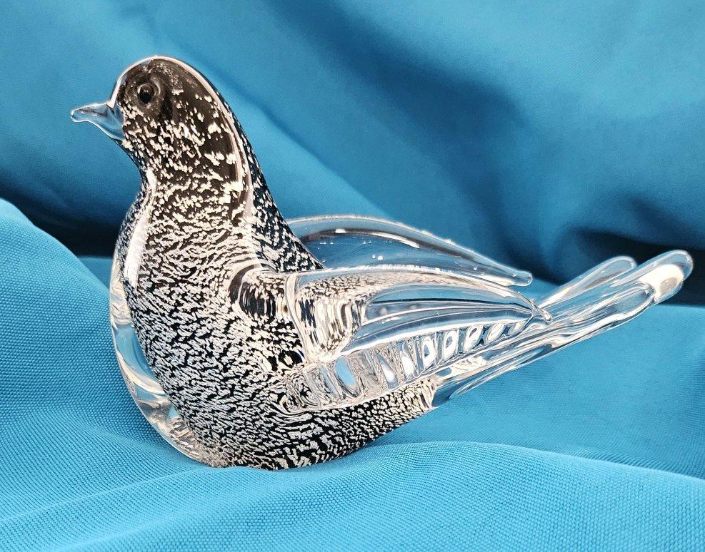 Murano Glas Silber Blatt Vogel von Oball, Original Label CLOSING, FINAL REDUCTION im Zustand „Gut“ im Angebot in Warrenton, OR