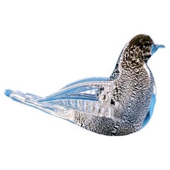 Murano Glass Clear Cased Silver Leaf Bird by Oball, Original Label