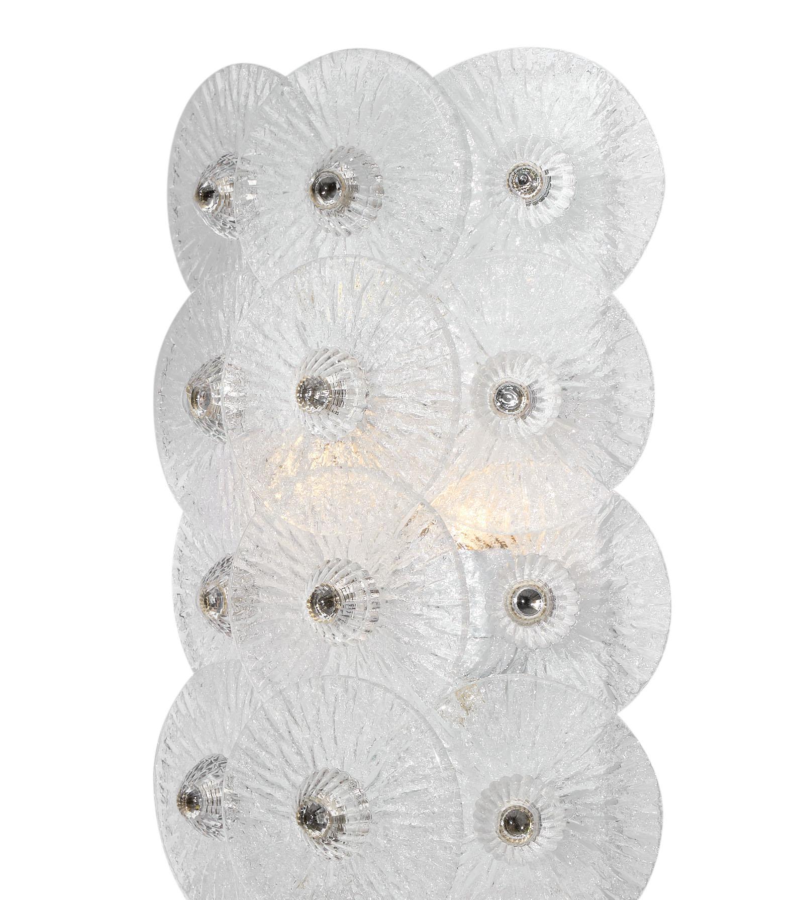 Mid-Century Modern Murano Glass Clear Disc Sconces by Carlo Nason For Sale