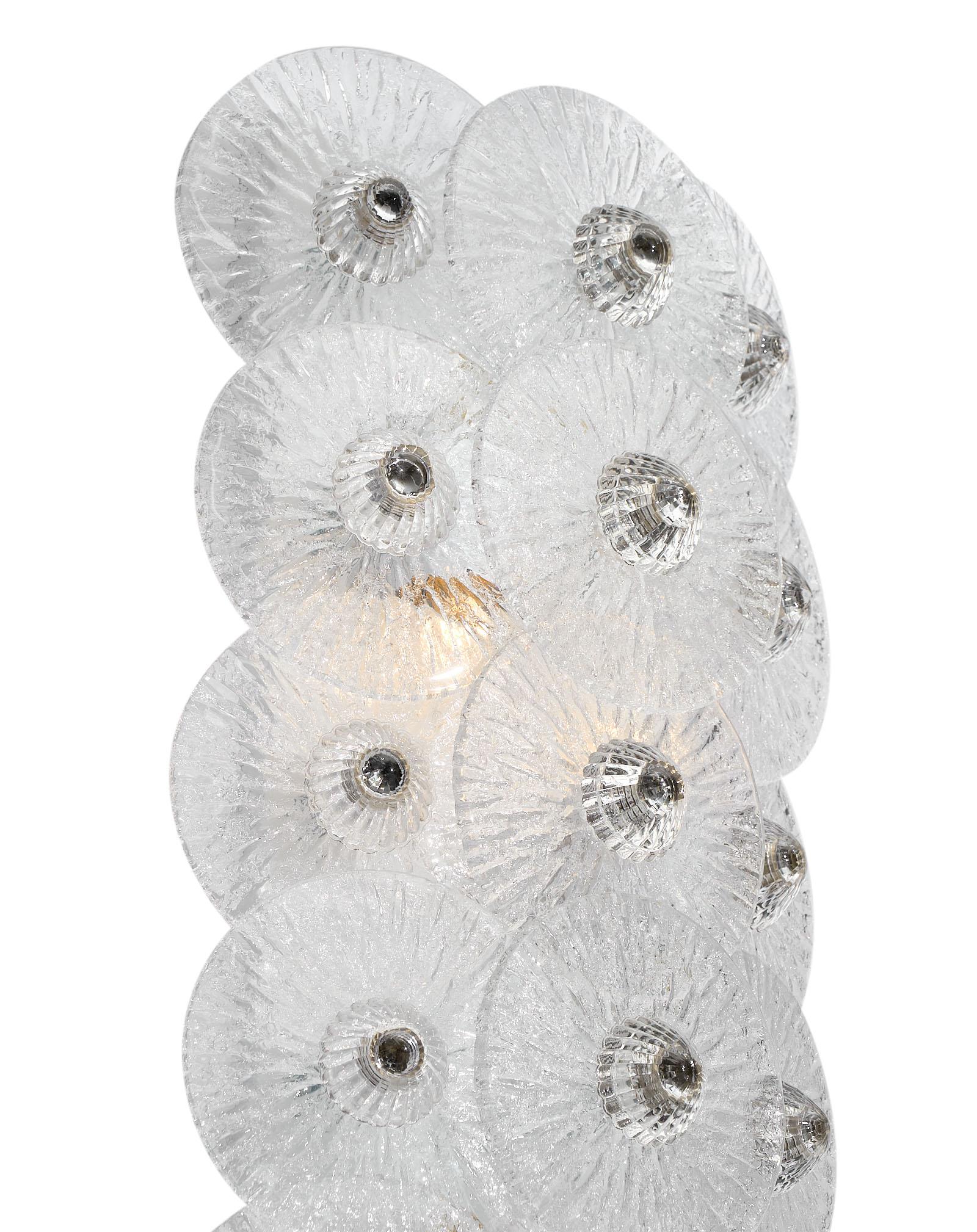 Italian Murano Glass Clear Disc Sconces by Carlo Nason For Sale