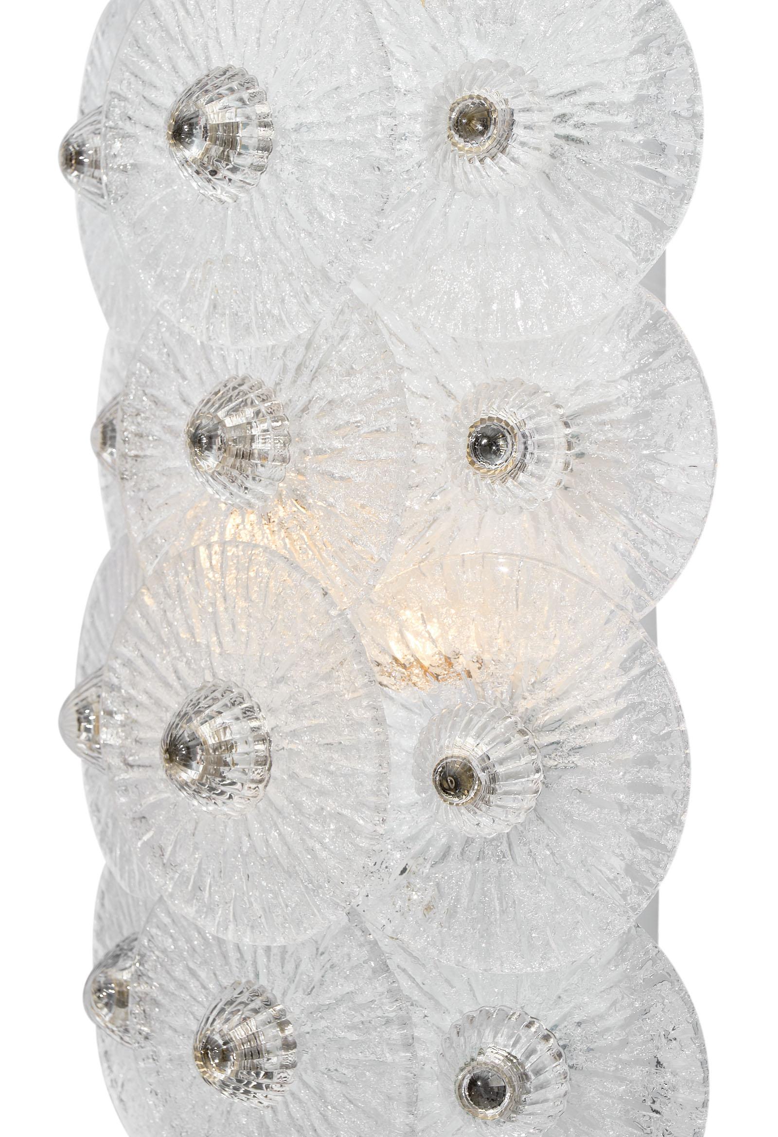 Contemporary Murano Glass Clear Disc Sconces by Carlo Nason For Sale