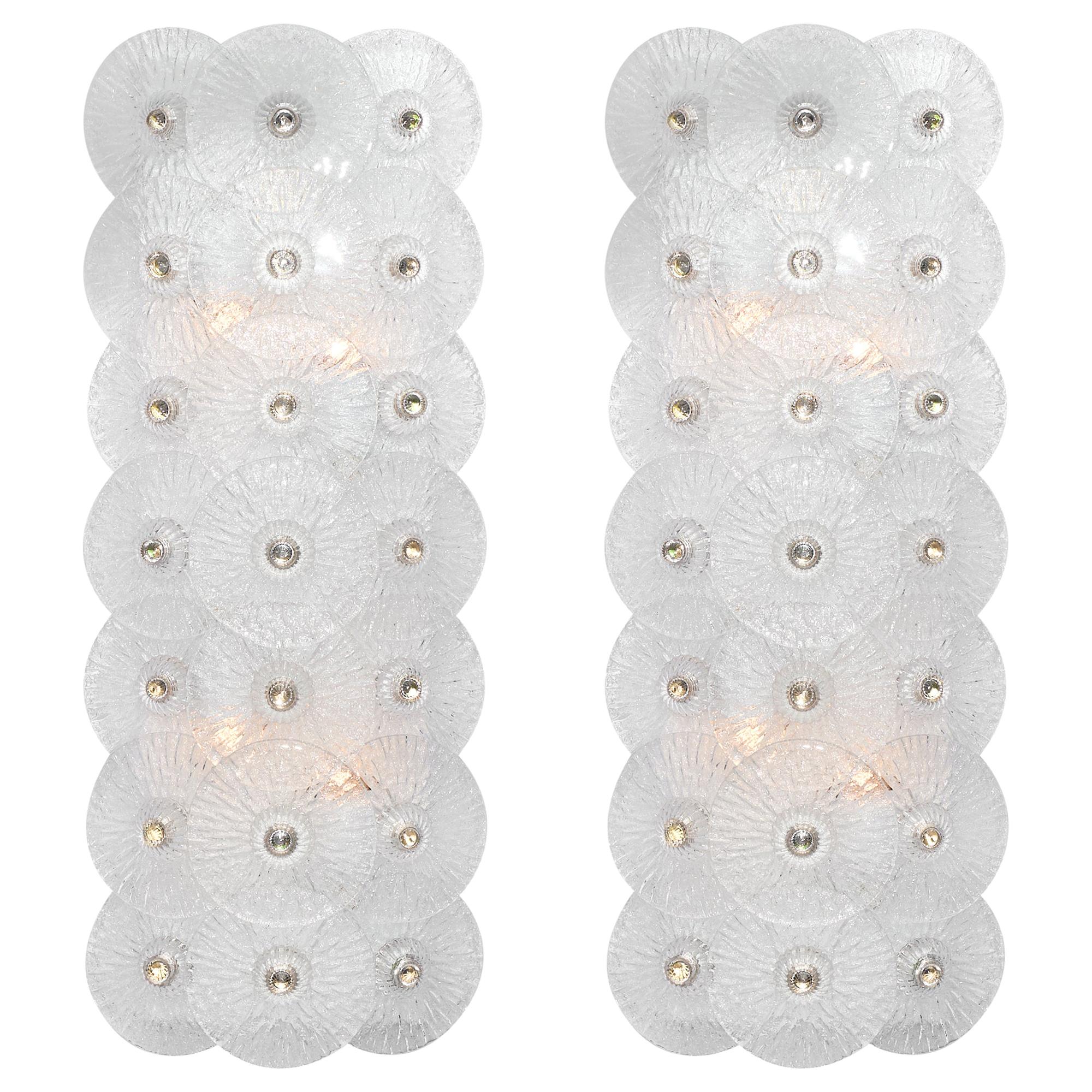 Murano Glass Clear Disc Sconces by Carlo Nason