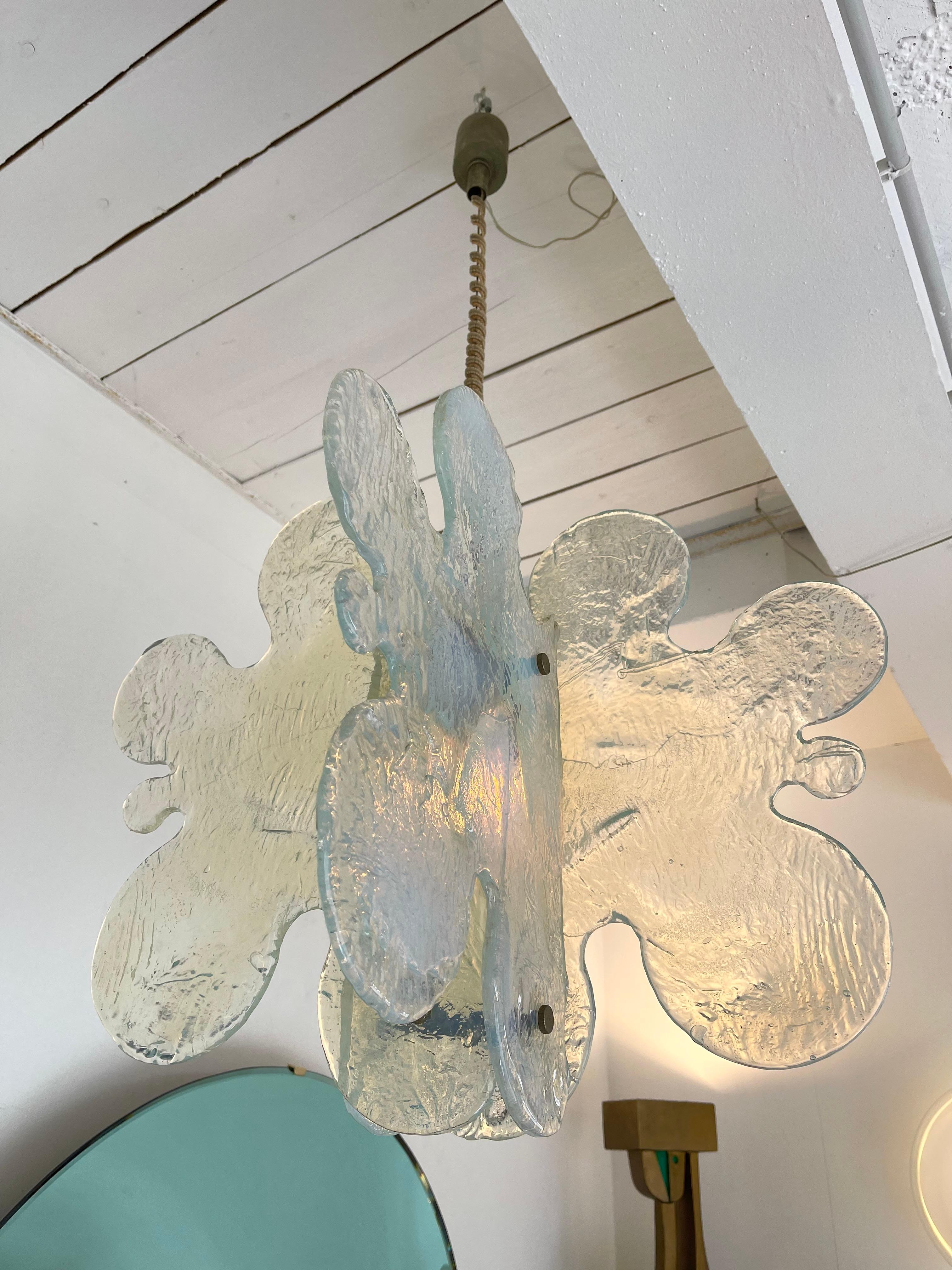 Rare Mid-Century Modern Space Age Cloud ceiling pendant light lamp chandelier in baby blue opal Murano glass and metal by the italian editor Mazzega. Design attributed to Carlo Nason. Famous manufacture like Venini, Veronese, La Murrina, Aldo Nason,
