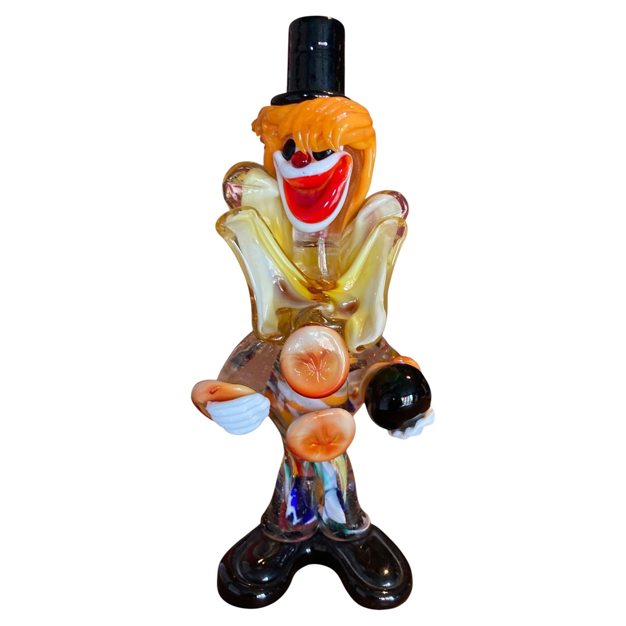 Murano Glass Clown Figurine, Hand-Blown Art, Mid-Century Modern For Sale