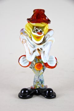 Clown en verre de Murano multicolore Fait à la main:: Italie:: vers 1950