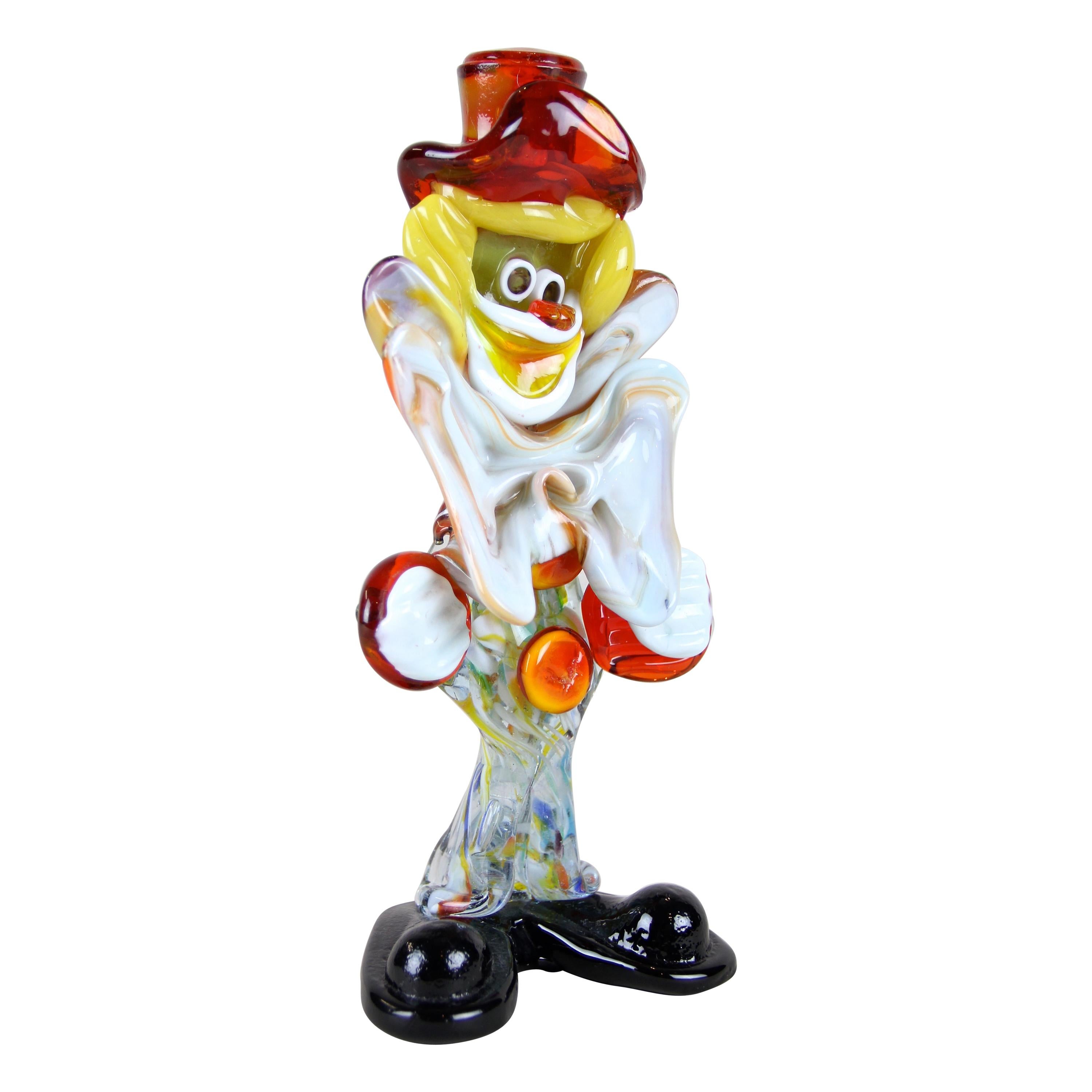 Clown en verre de Murano multicolore Fait à la main:: Italie:: vers 1950