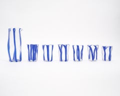 Caraffa e bicchieri in vetro di Murano blu cobalto