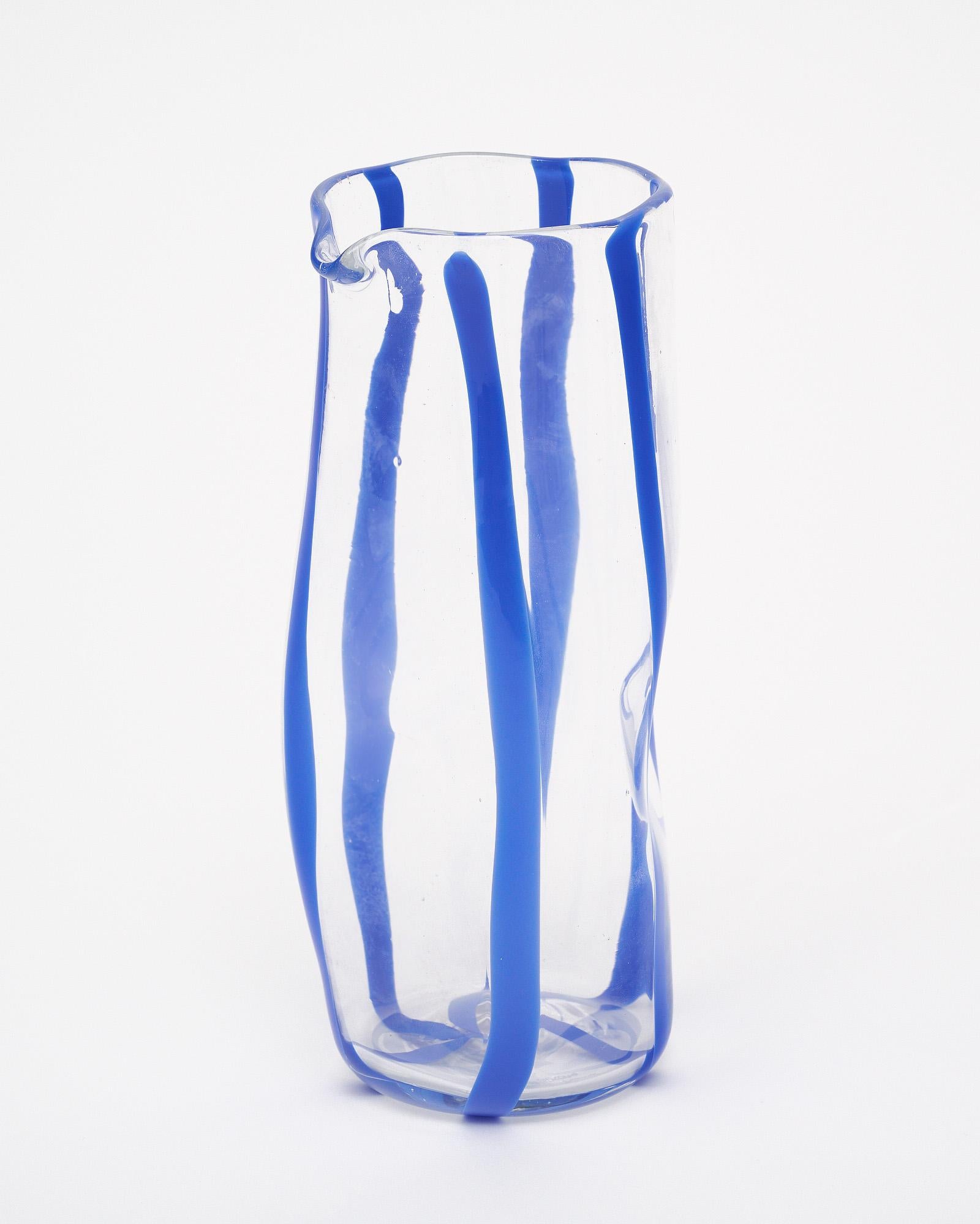 Italian Murano Glass Cobalt Blue Carafe And Glasses For Sale
