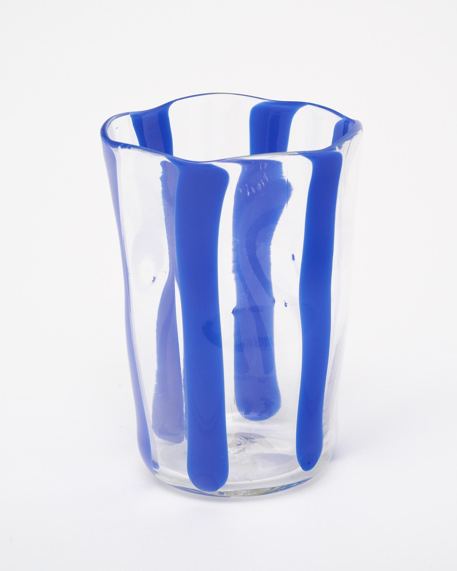 Contemporary Murano Glass Cobalt Blue Carafe And Glasses For Sale