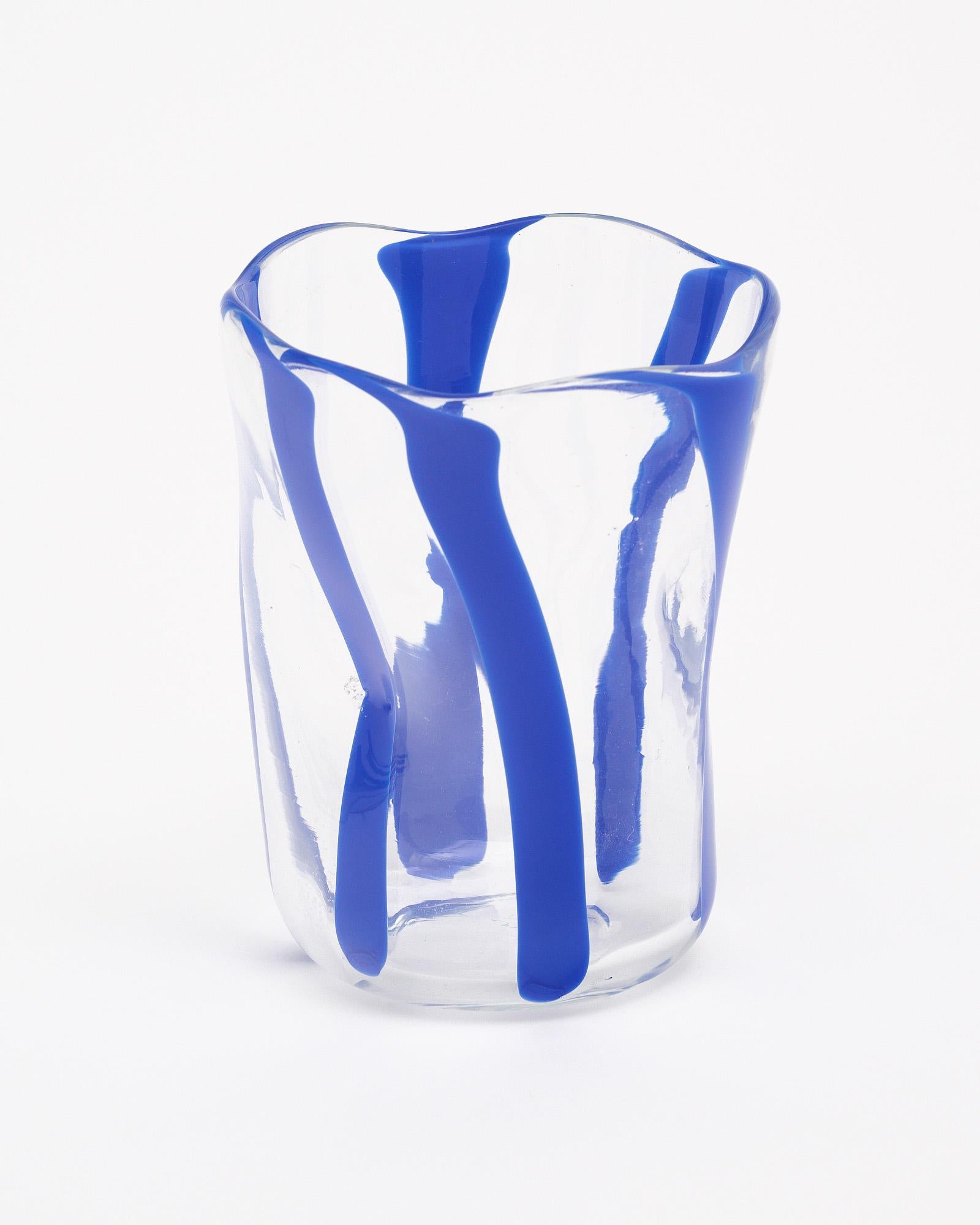 Contemporary Murano Glass Cobalt Blue Carafe And Glasses For Sale