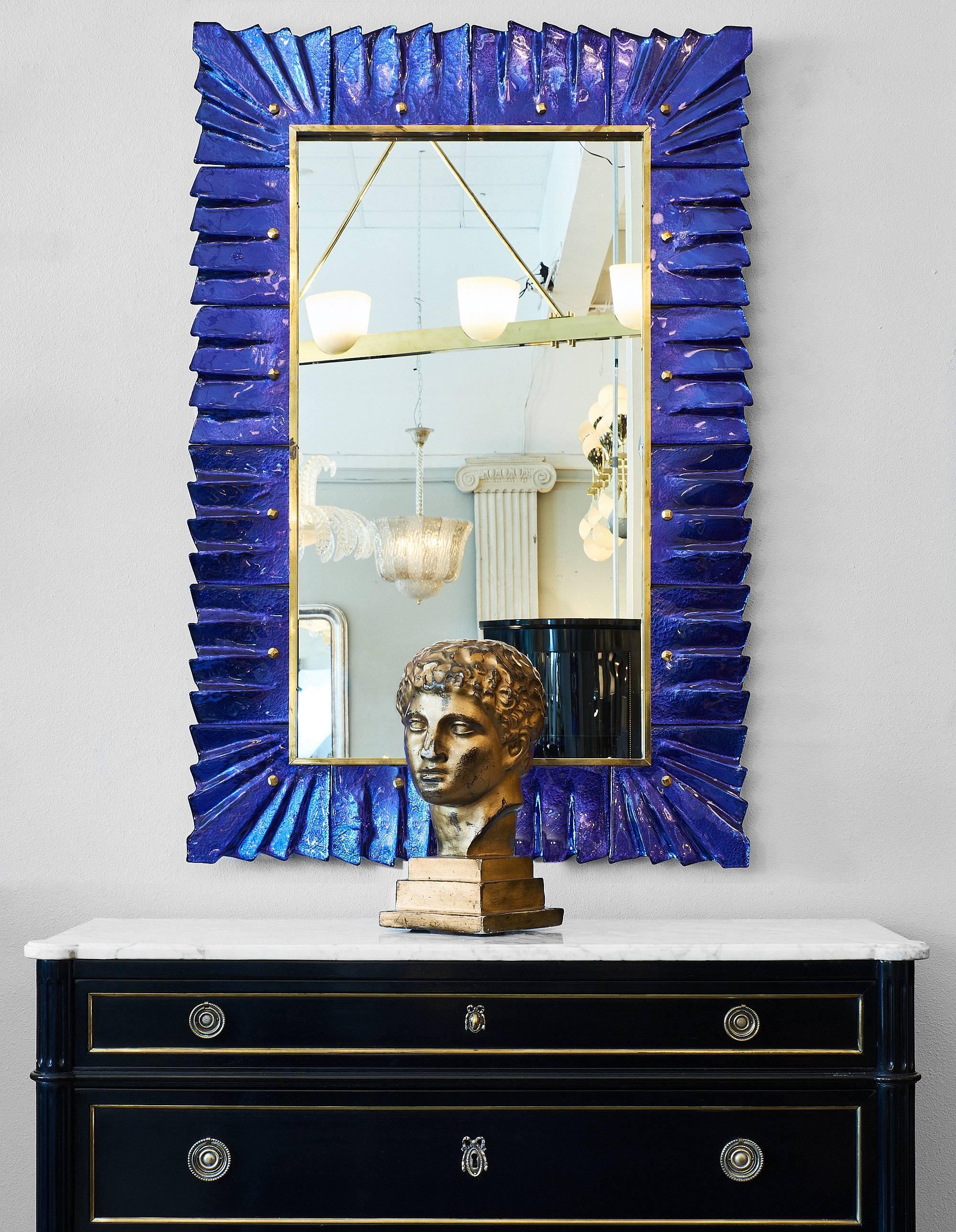 italien Miroirs verre de Murano bleu cobalt en vente