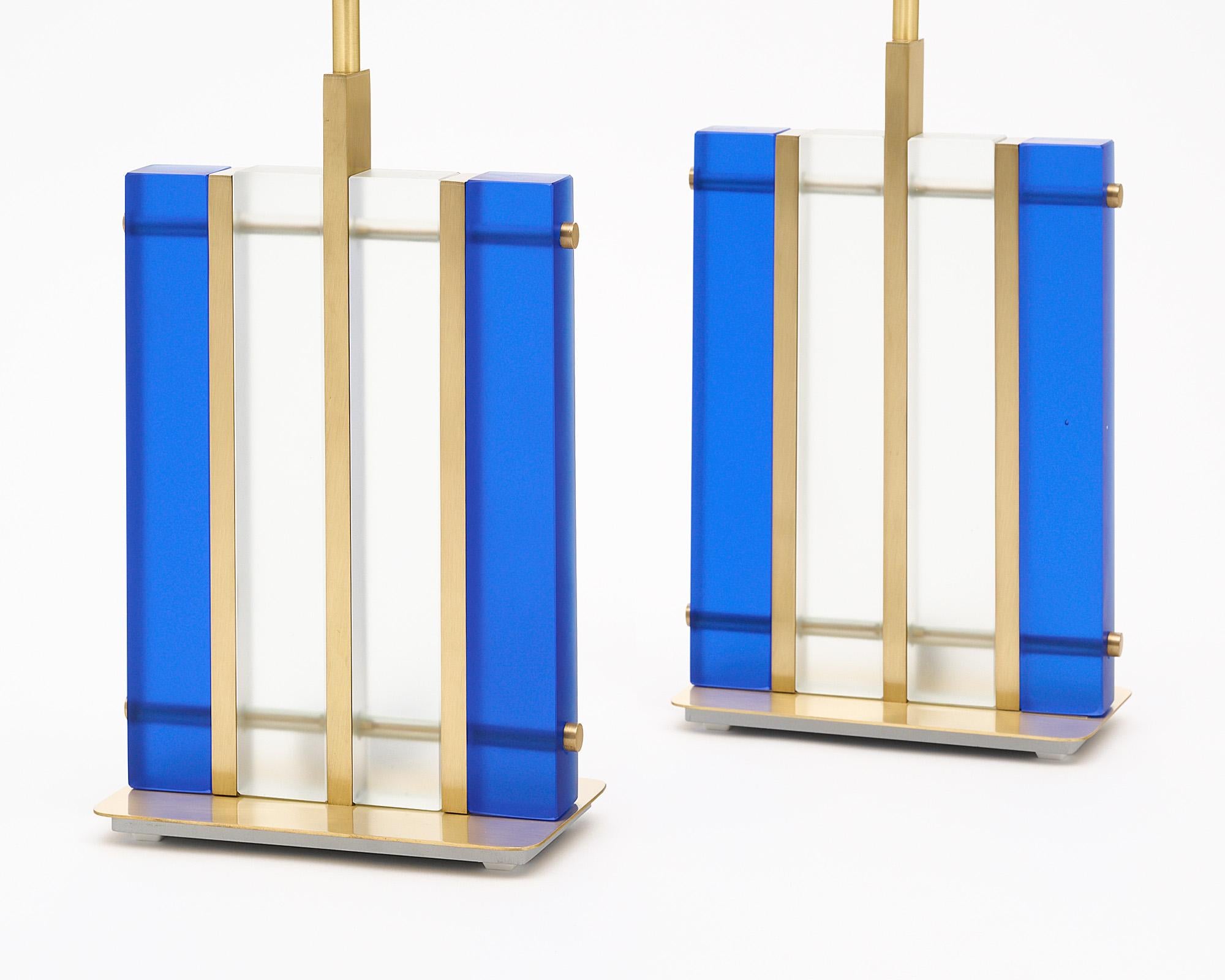 Modern Murano Glass Cobalt “Tormalina” Slab Lamps For Sale