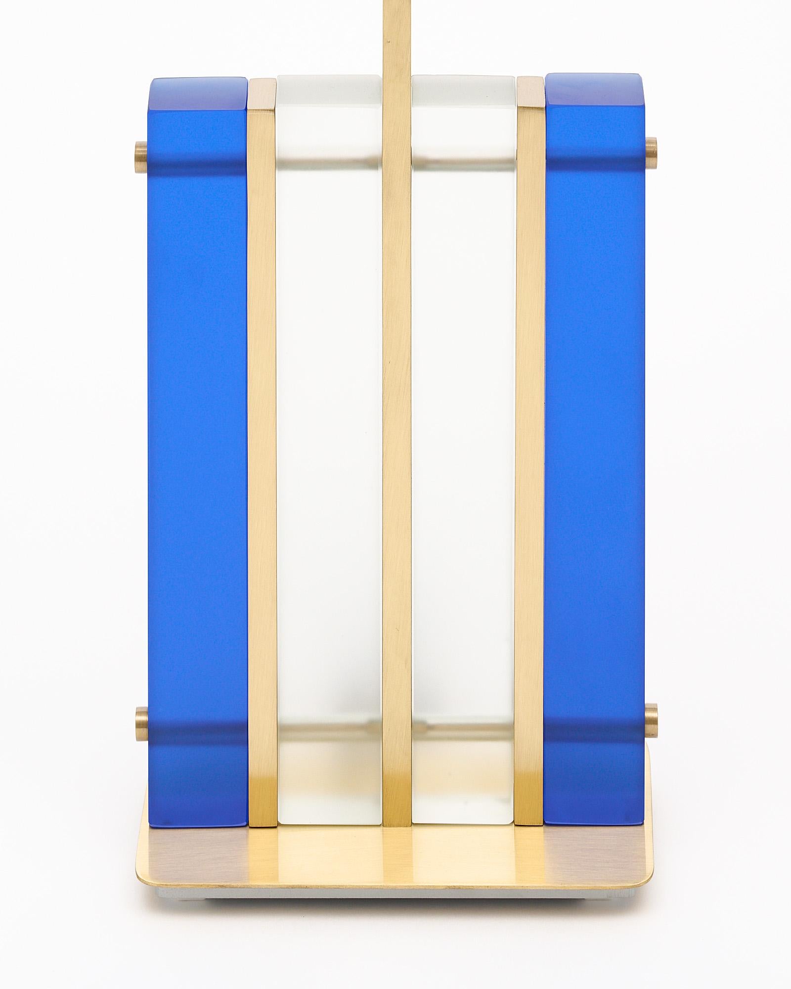 Italian Murano Glass Cobalt “Tormalina” Slab Lamps For Sale