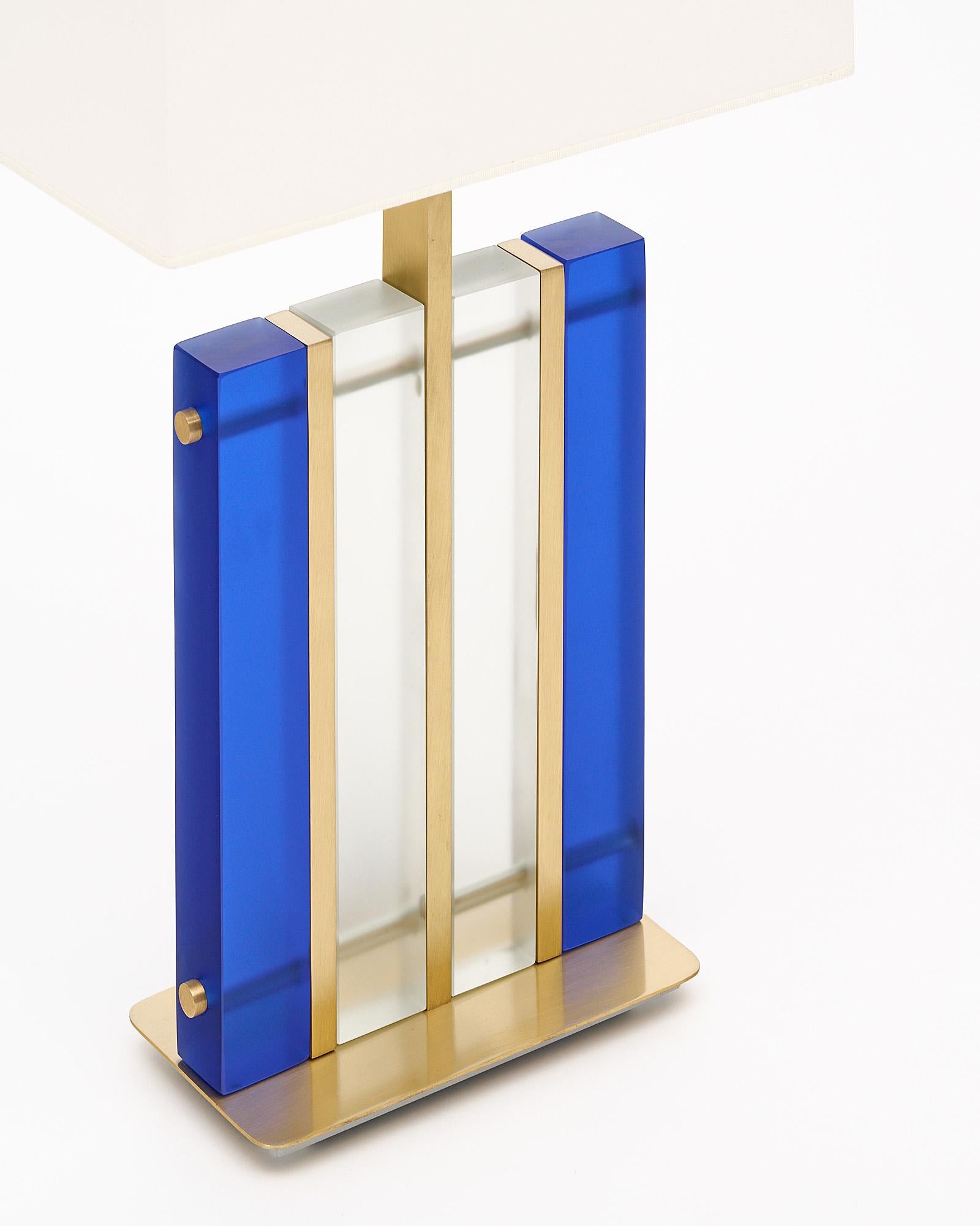 Contemporary Murano Glass Cobalt “Tormalina” Slab Lamps For Sale