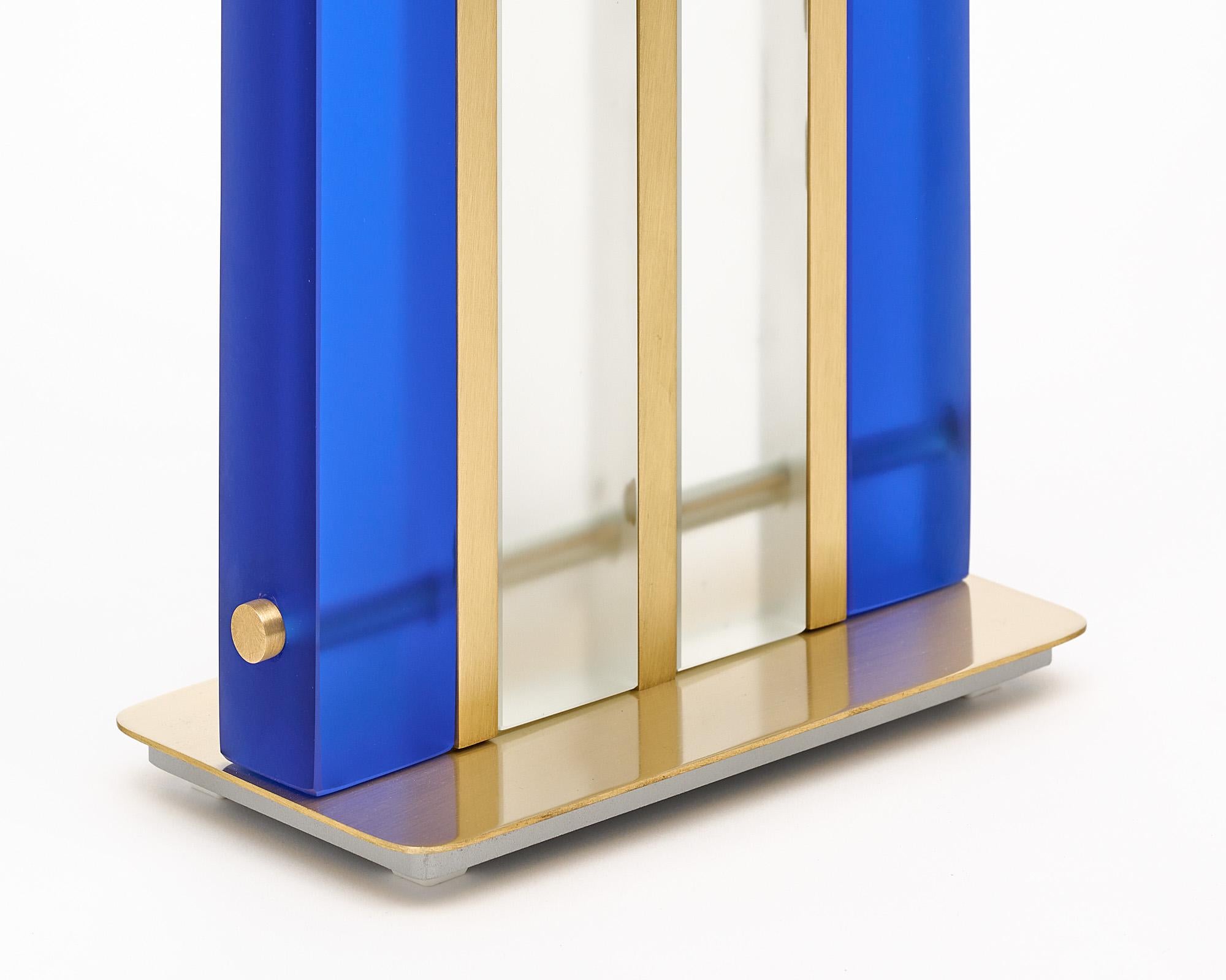 Brass Murano Glass Cobalt “Tormalina” Slab Lamps For Sale