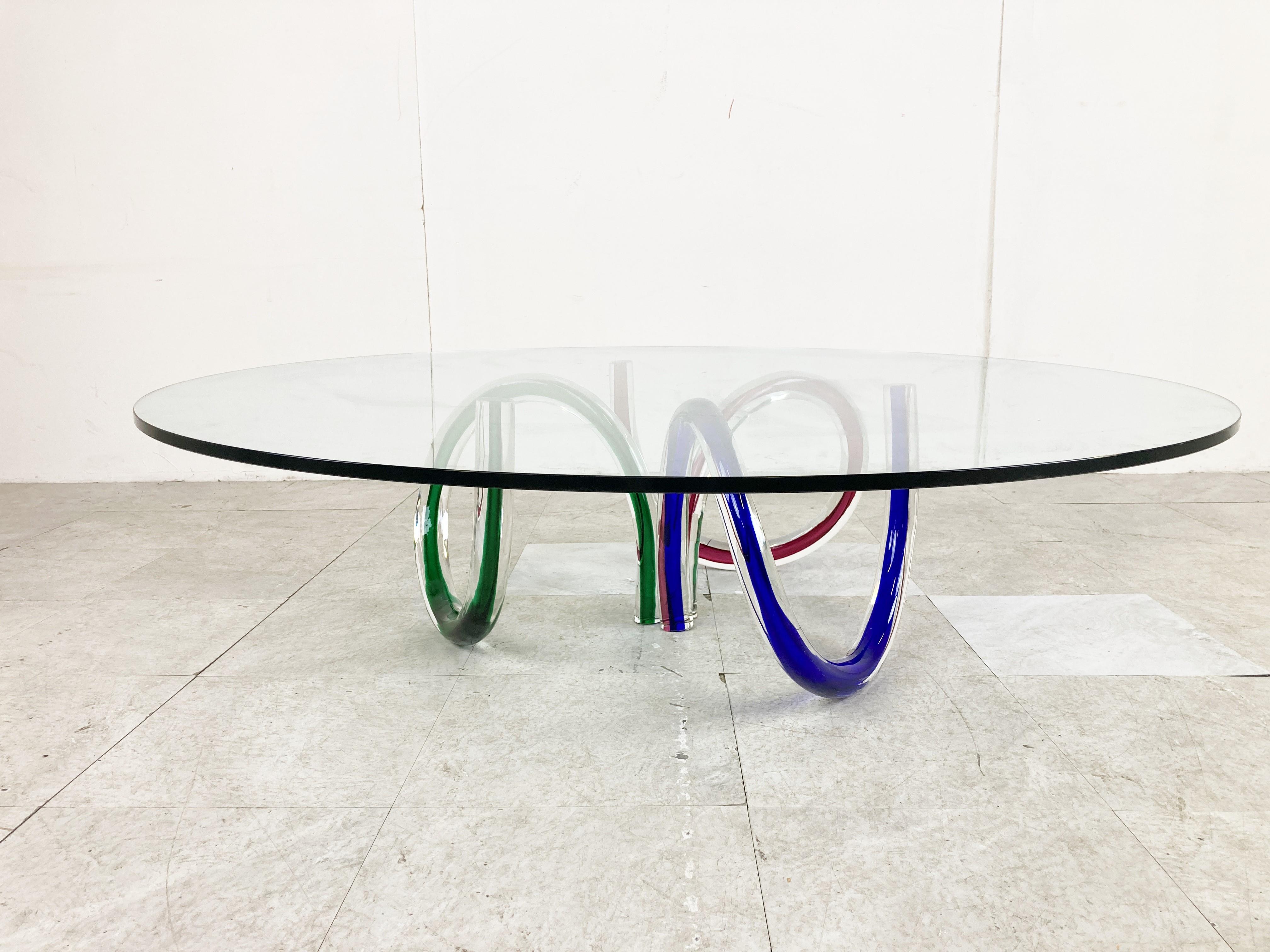 Murano Glass Coffee Table by Maurice Barilone, 1980s In Good Condition In HEVERLEE, BE