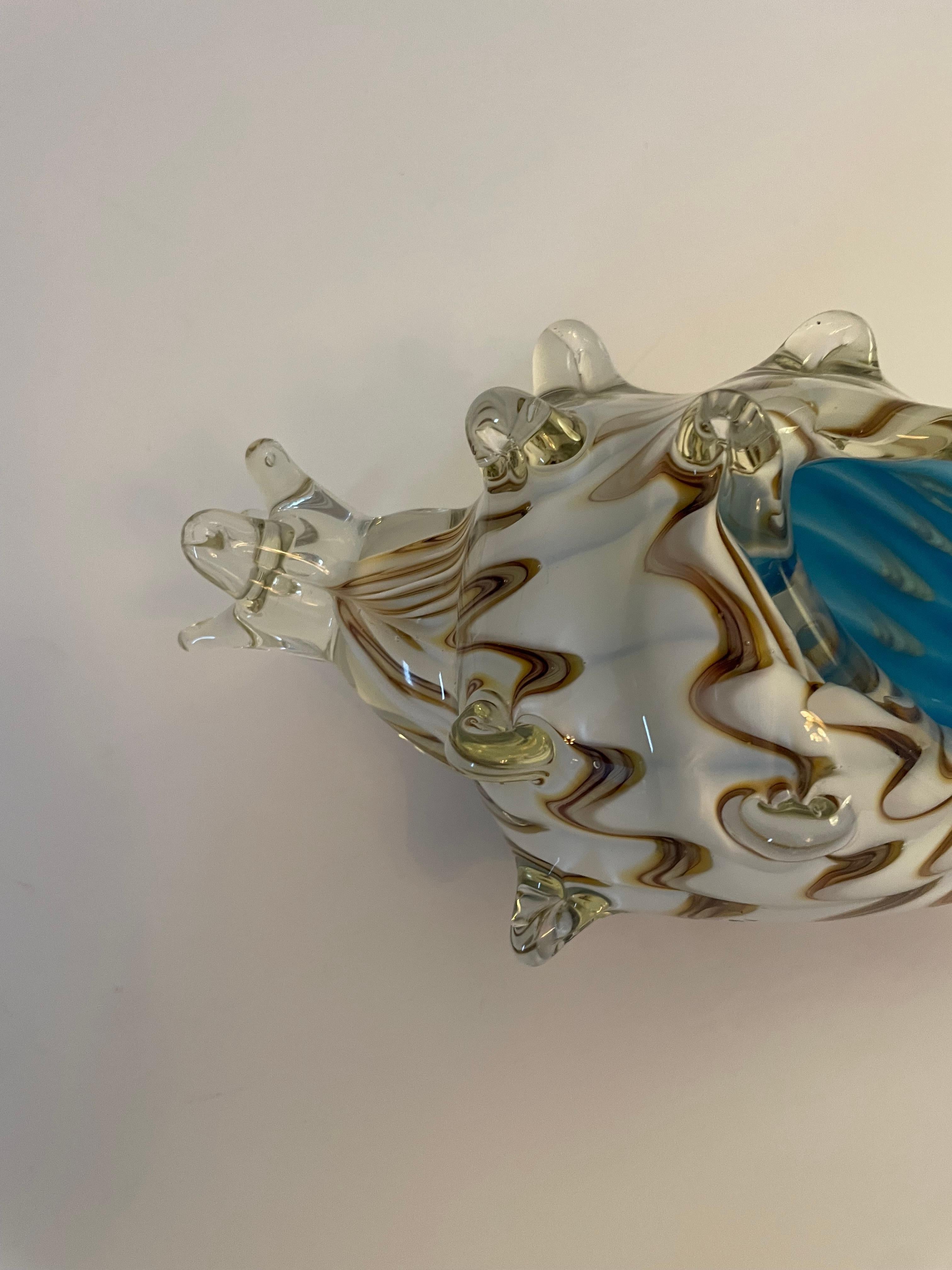 Murano Glass Conch Shell With Blue Accent 1
