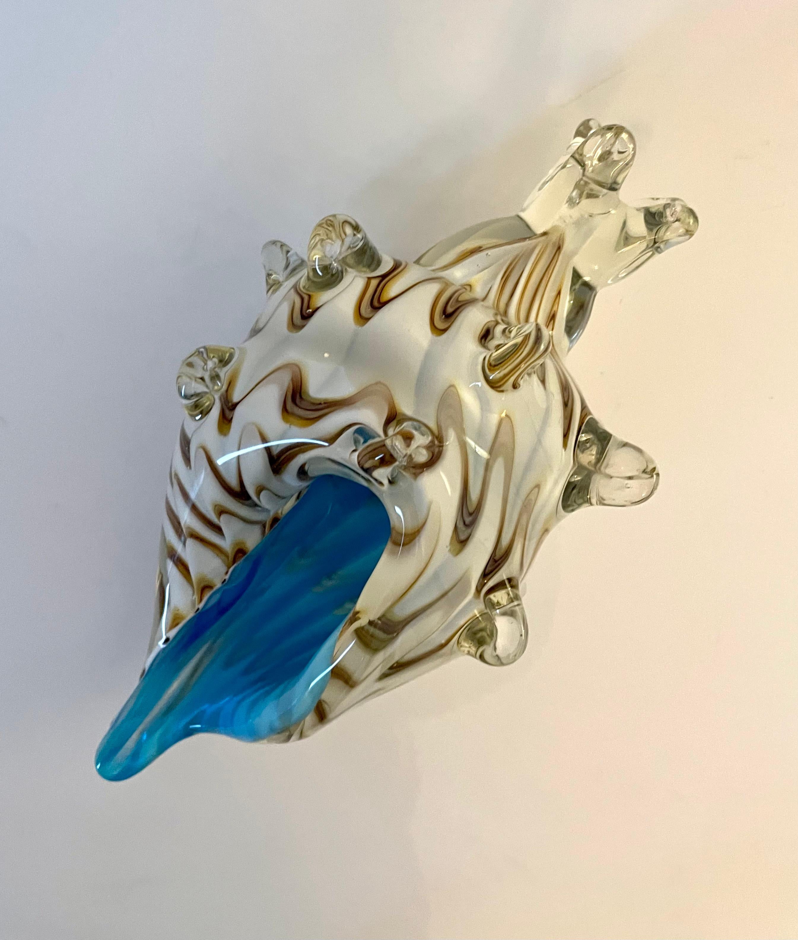 Murano Glass Conch Shell With Blue Accent 2