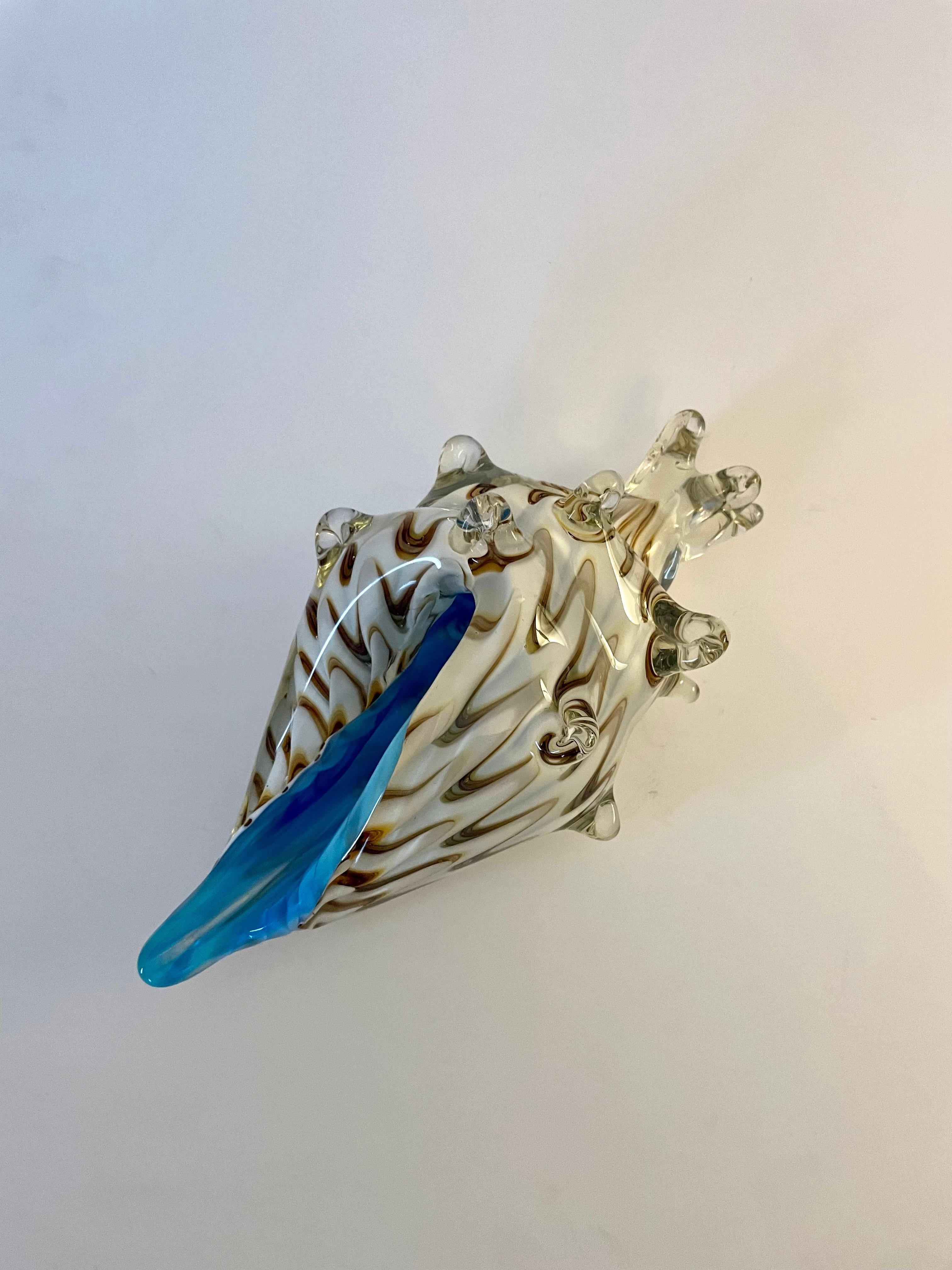 Murano Glass Conch Shell With Blue Accent 4