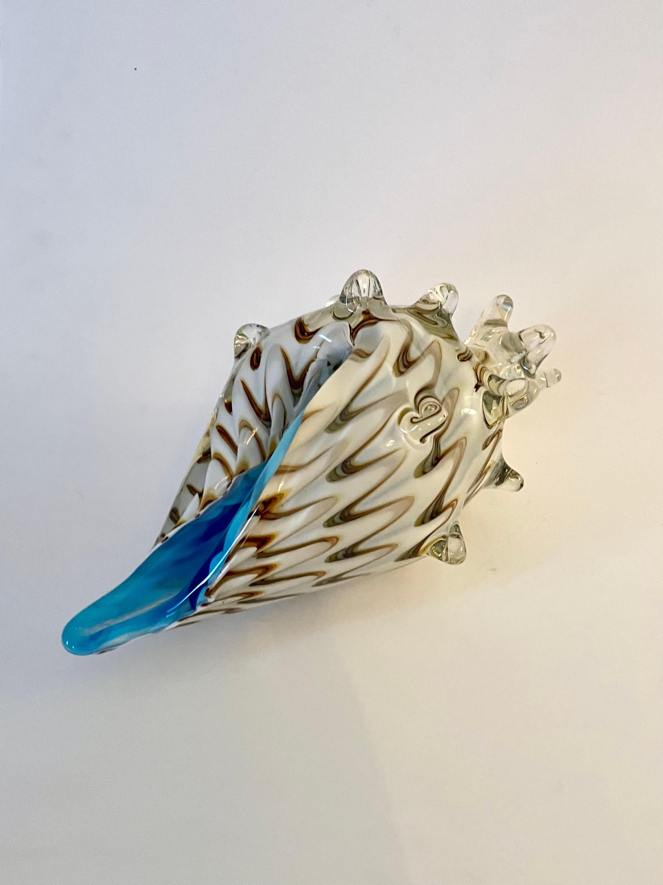 Murano Glass Conch Shell With Blue Accent 5