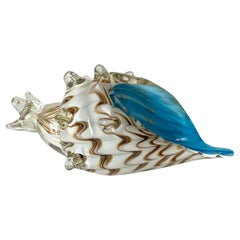 Vintage Murano Glass Conch Shell With Blue Accent