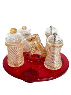 Murano Glass Condiment Set attrib. Barovier&Toso, Wild Boar Handle, Italy