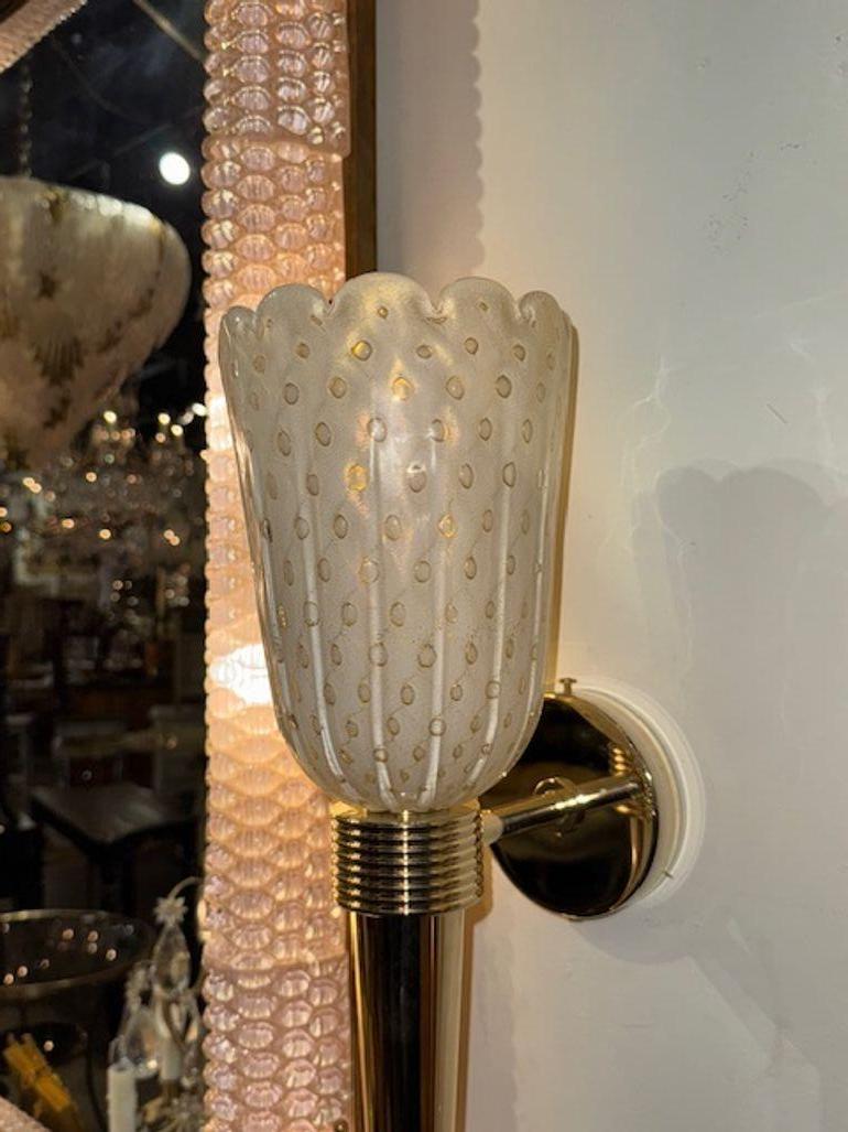 Brass Murano Glass Cone Form Sconces For Sale
