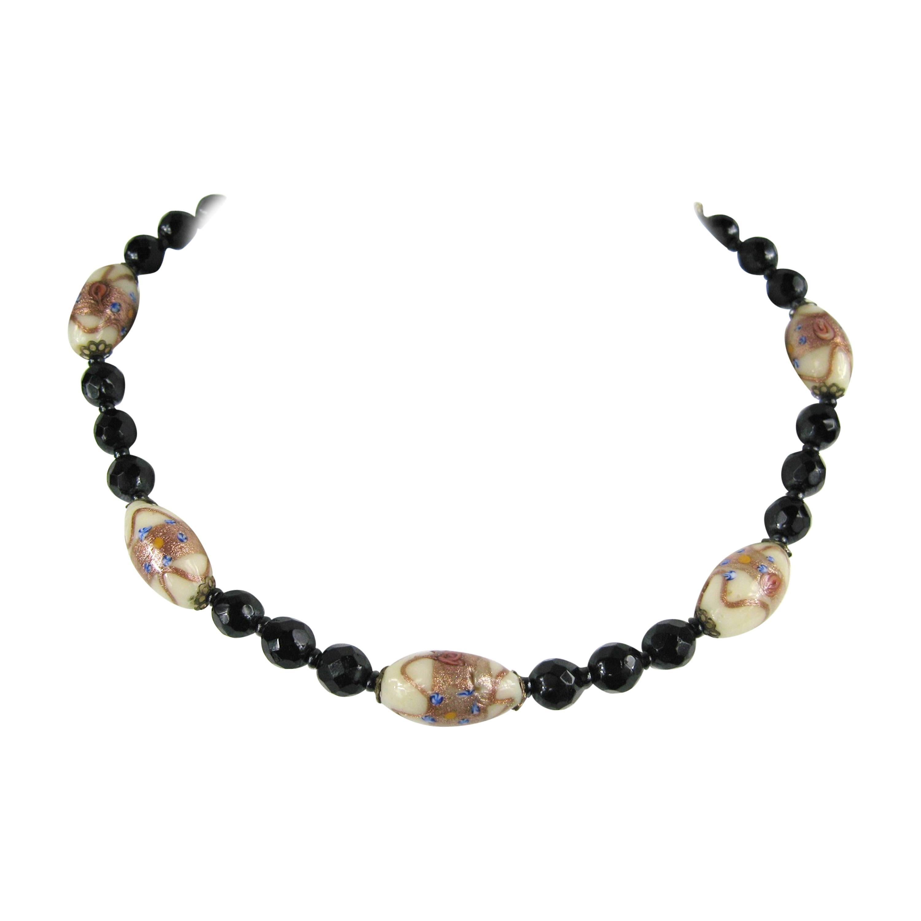 Murano glass Cooper-black Italian Lampwork Necklace