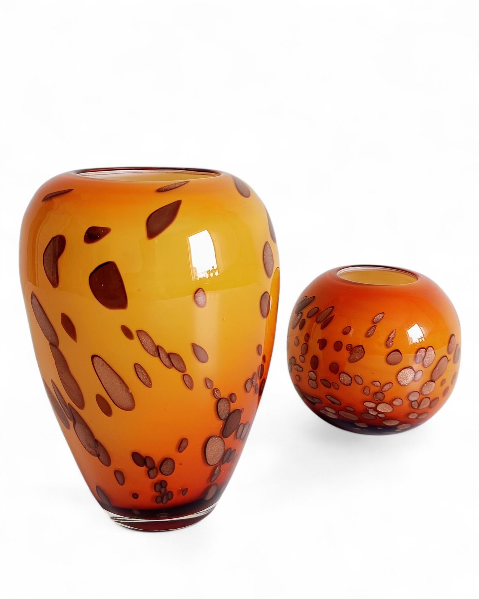 Murano Glas Cooper Goldflecken Paar mundgeblasene Vasen, Italien, 1960er Jahre im Angebot 2