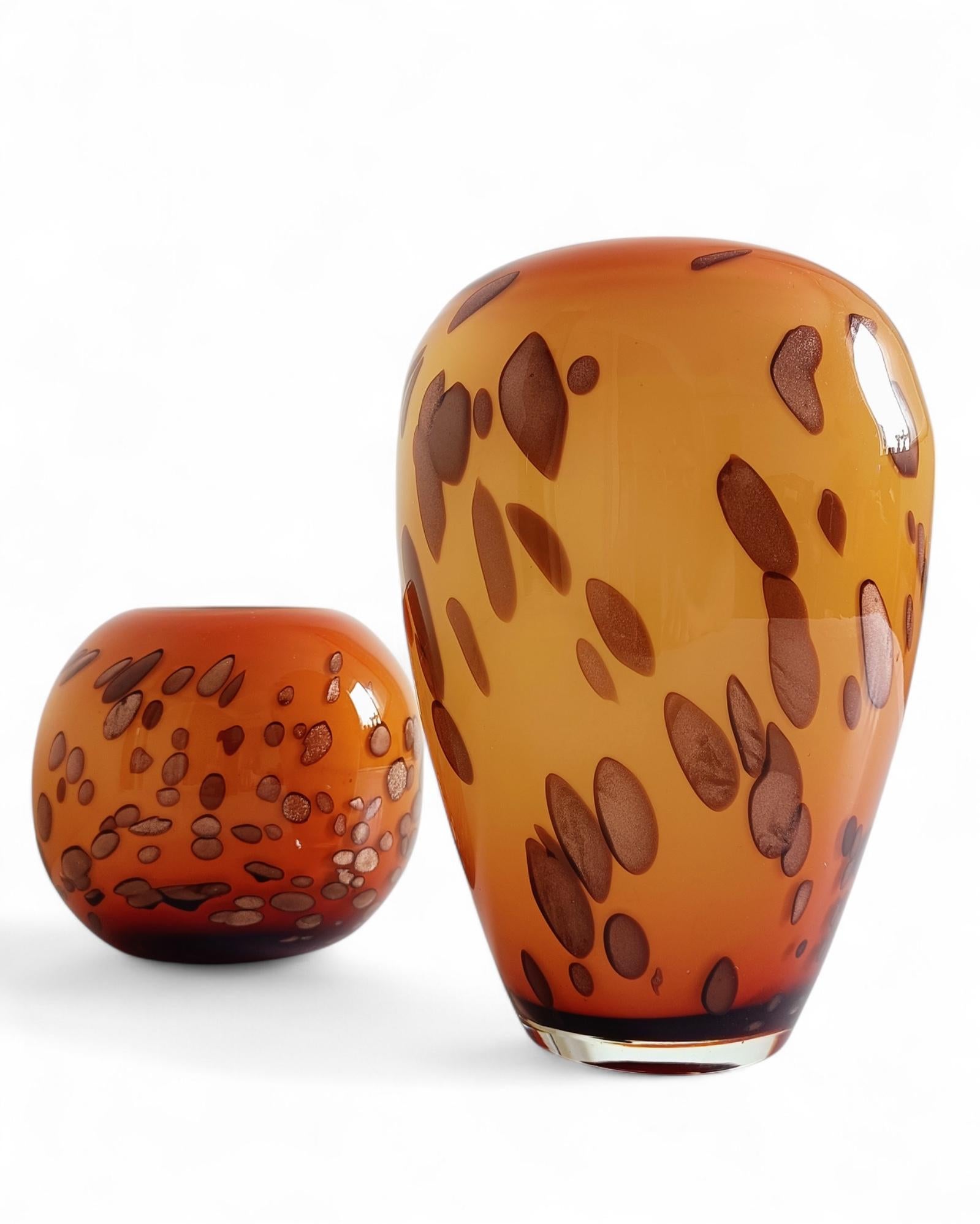 Murano Glas Cooper Goldflecken Paar mundgeblasene Vasen, Italien, 1960er Jahre im Angebot 8