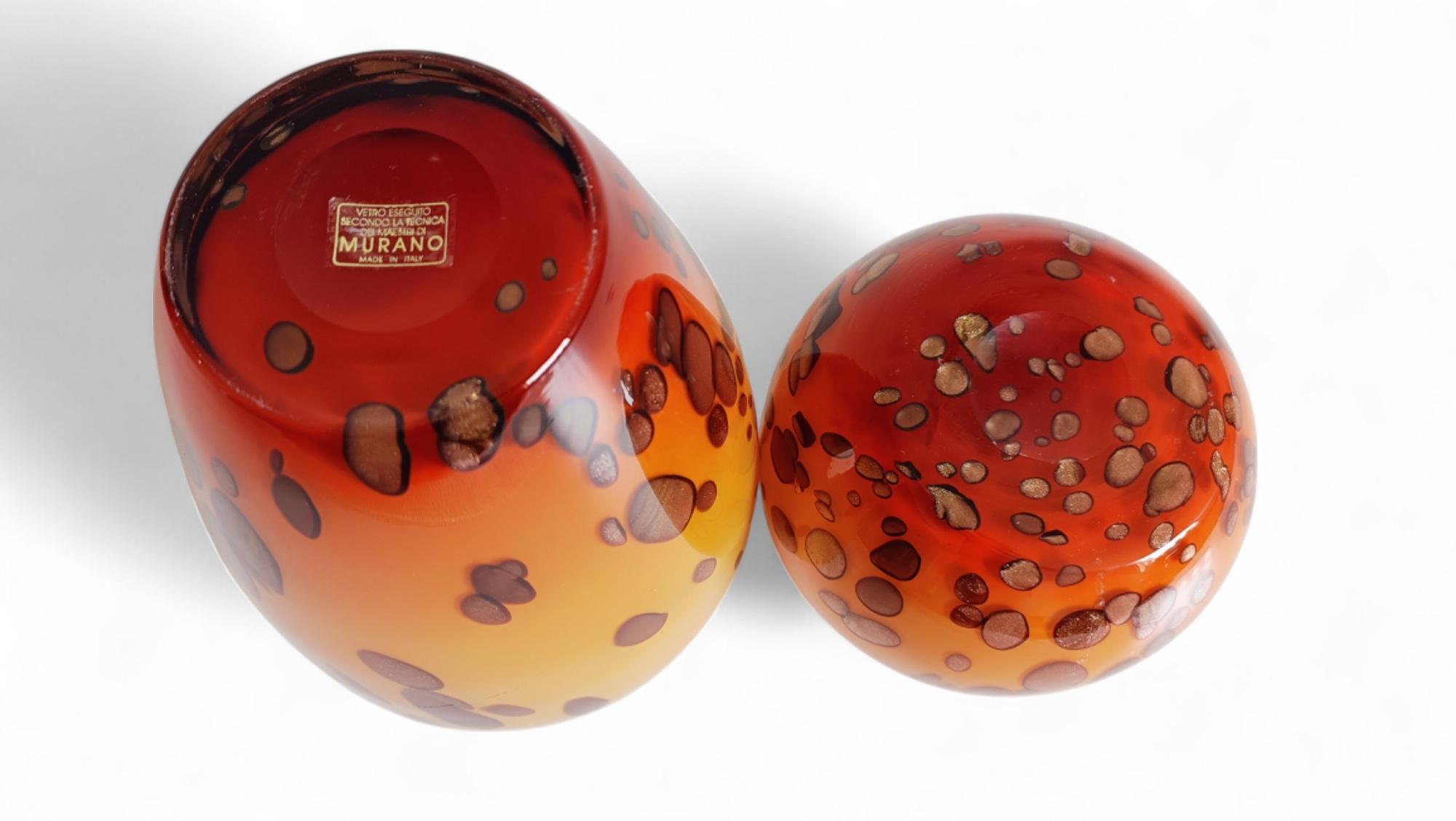 Murano Glas Cooper Goldflecken Paar mundgeblasene Vasen, Italien, 1960er Jahre im Angebot 12